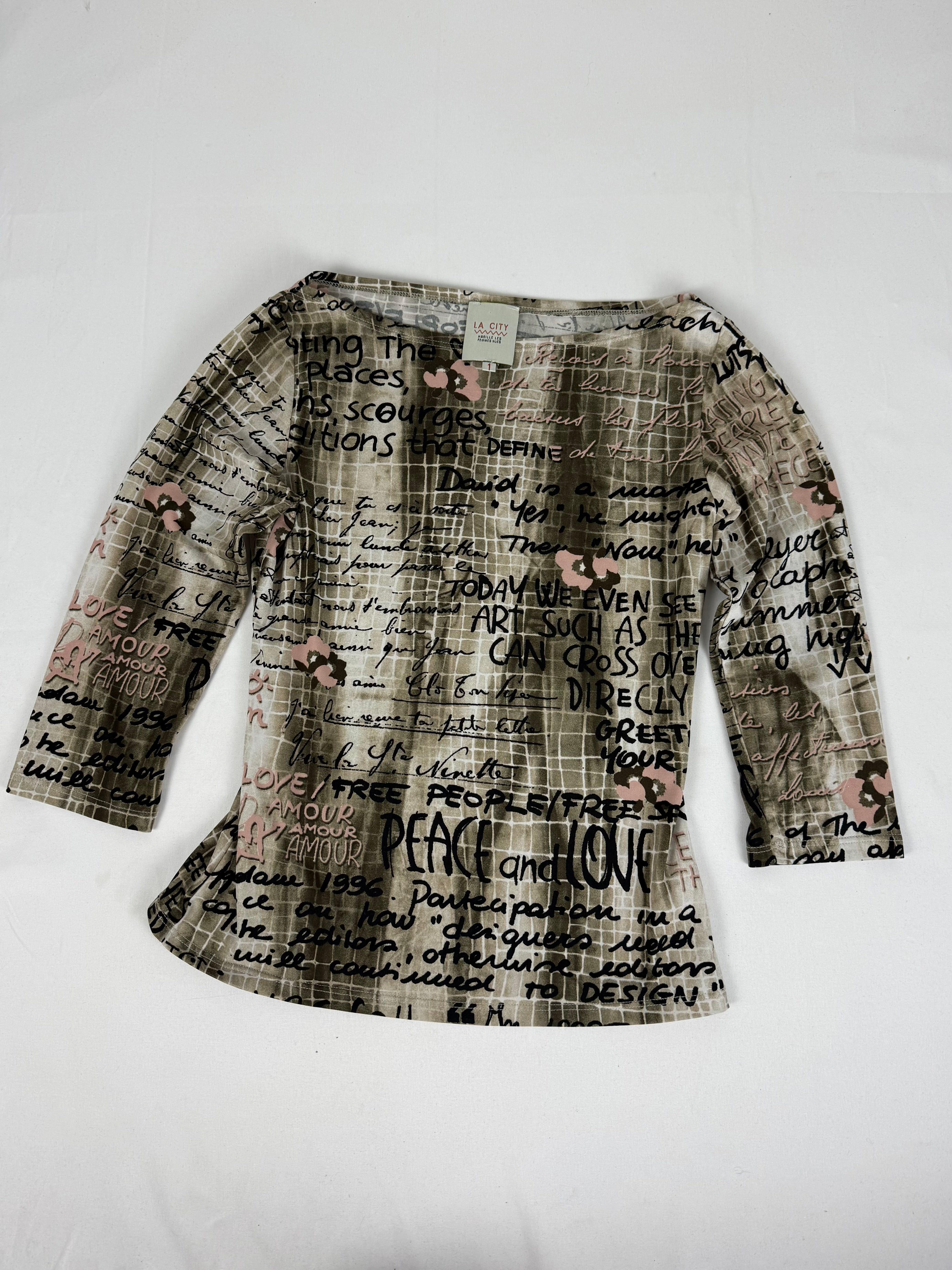 Khaki lycra graphic long sleeves top (S/M)
