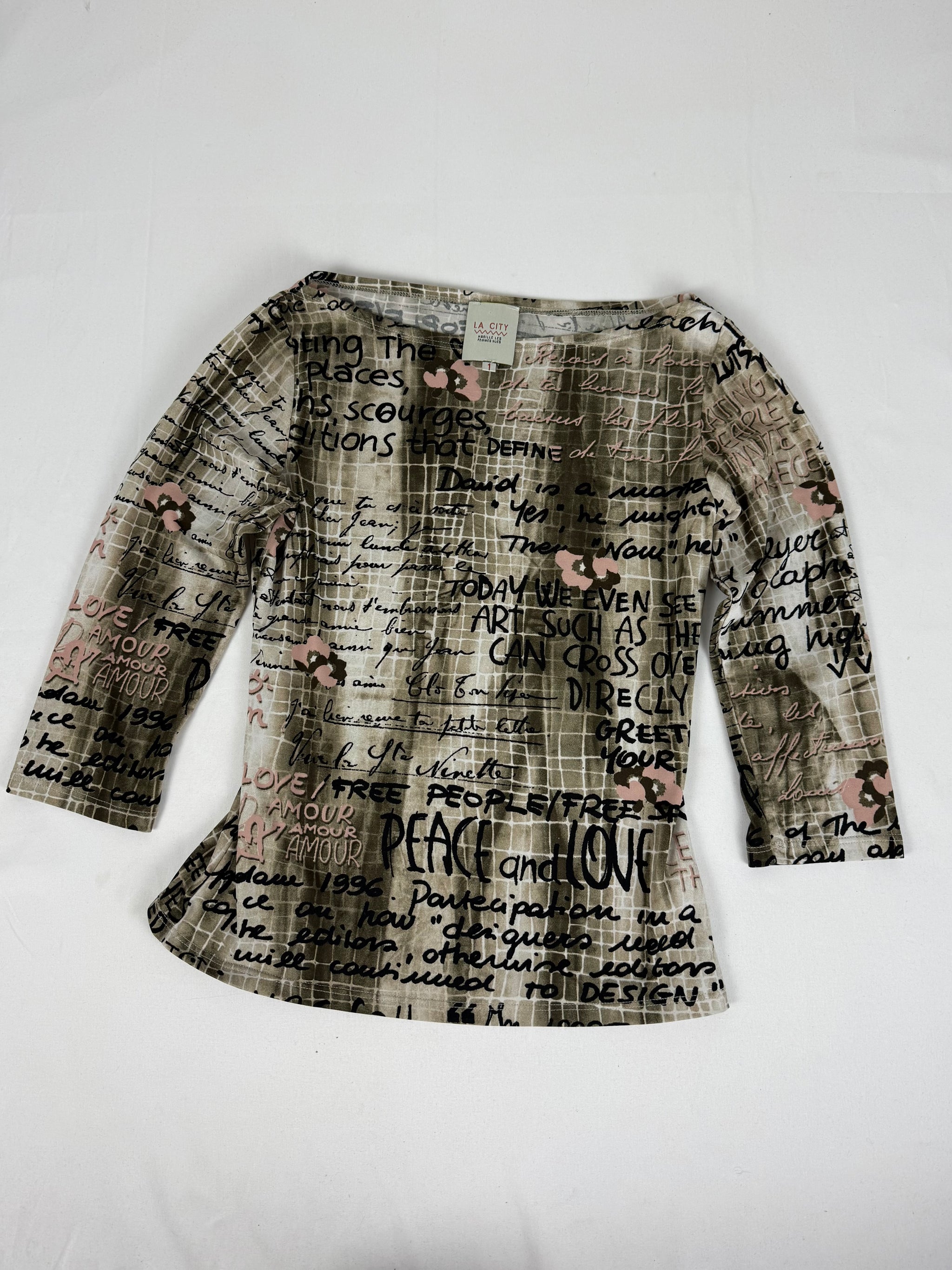 Khaki lycra graphic long sleeves top (S/M)
