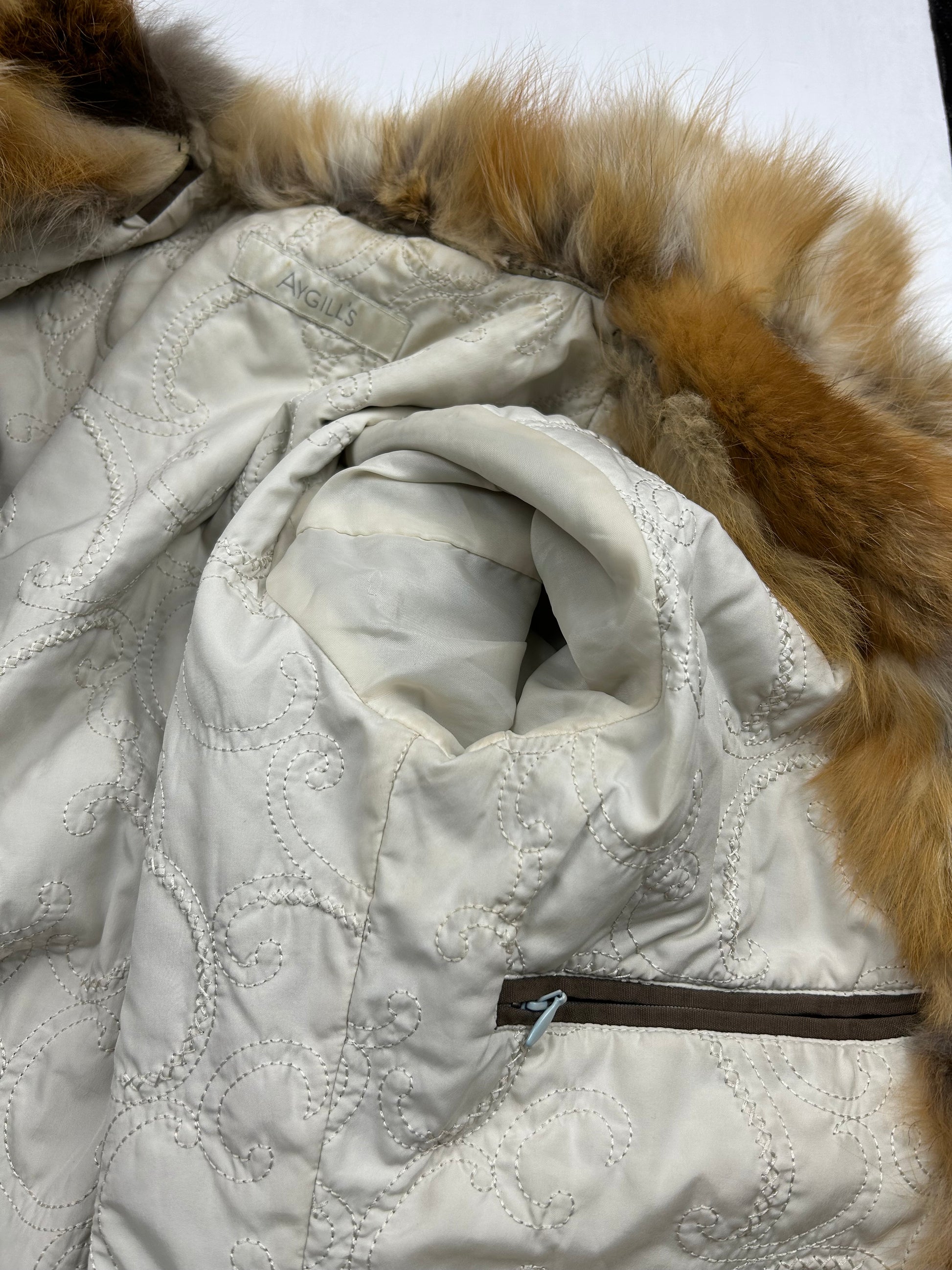 Khaki  y2k zip up real fur jacket (S)