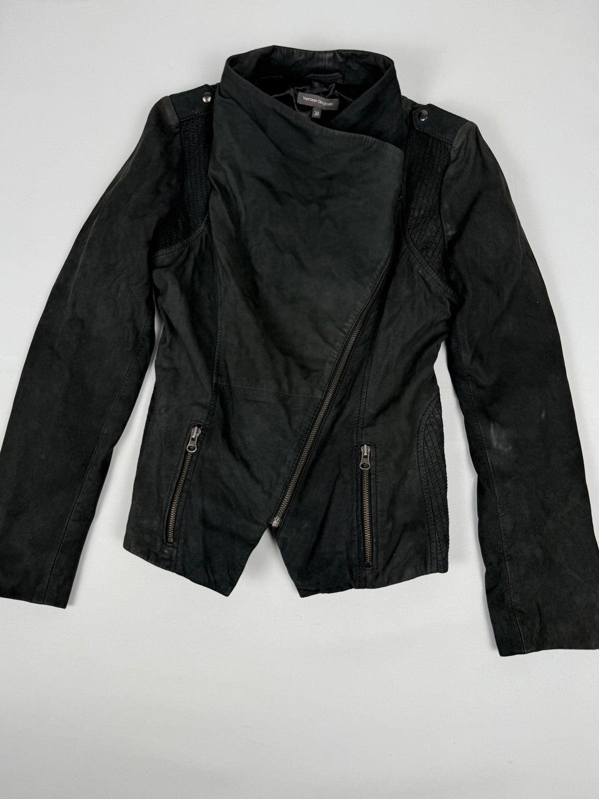 Black real suede leather funnel jacket (M)