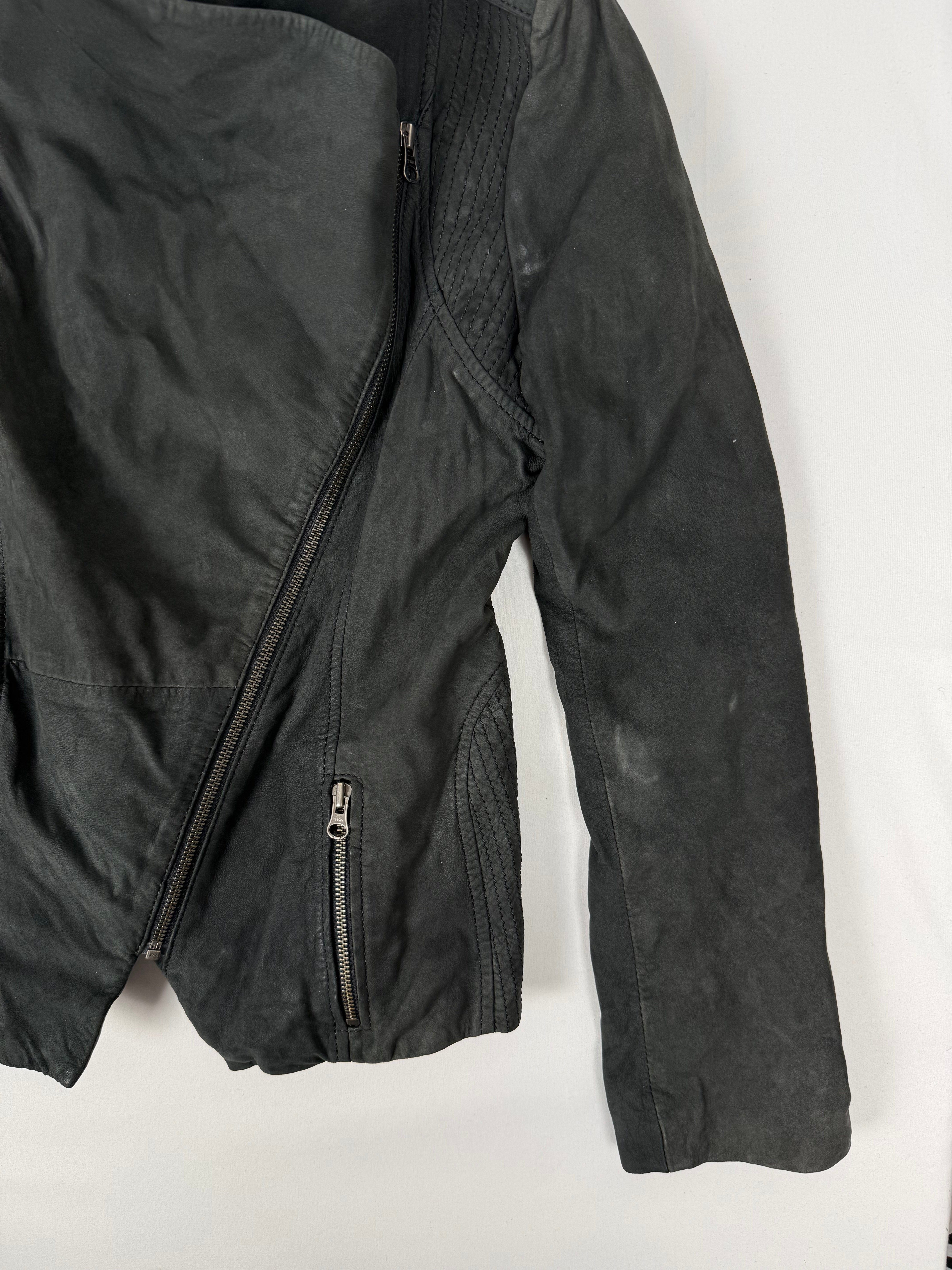 Black real suede leather funnel jacket (M)