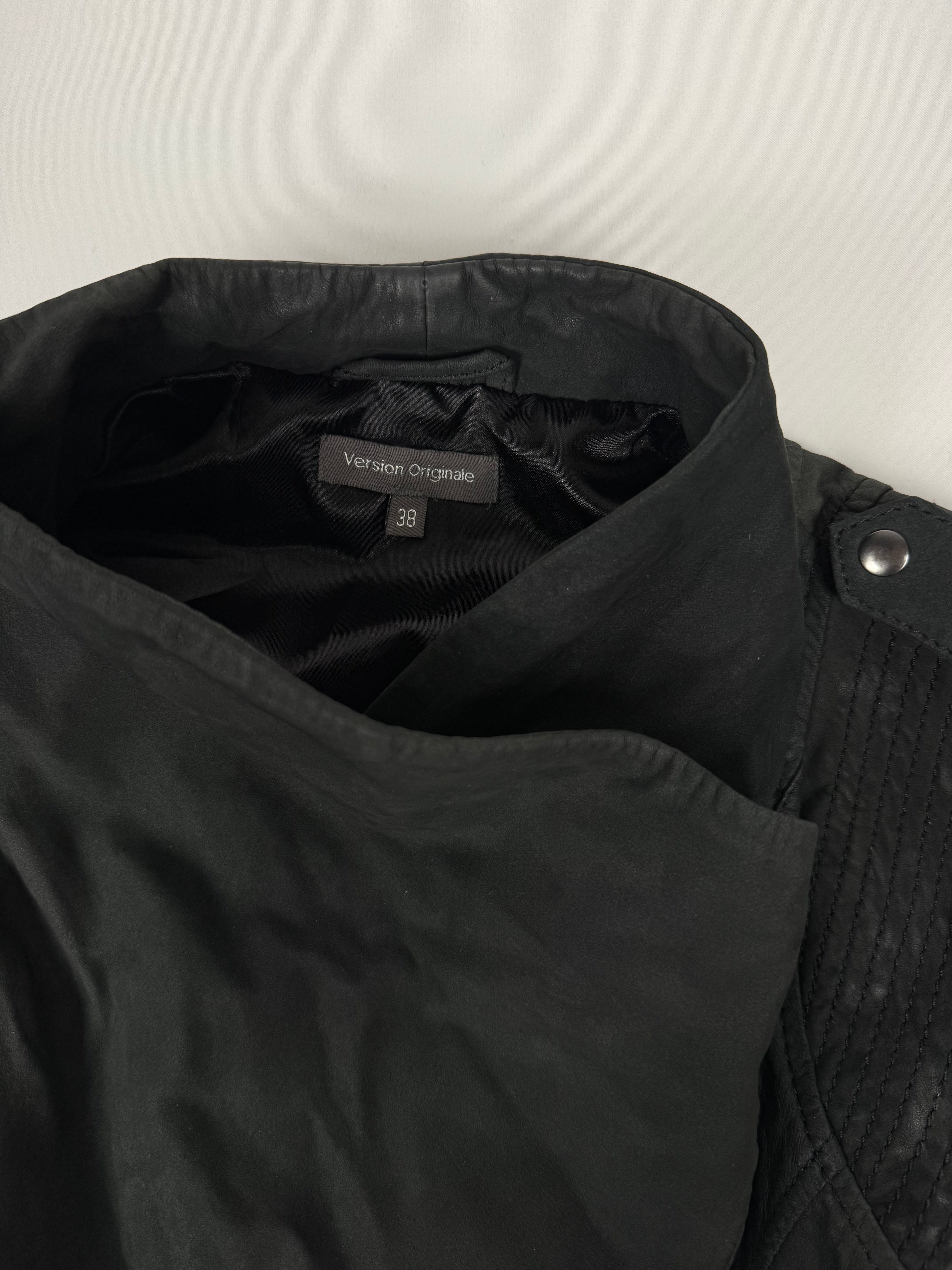 Black real suede leather funnel jacket (M)