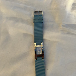 Vintage stainless steel blue leather bracelet watch jewelry