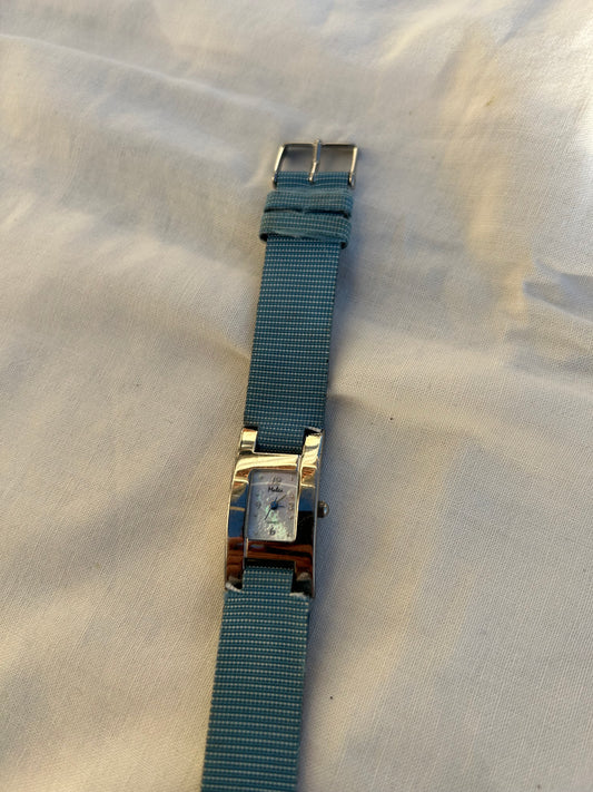 Vintage stainless steel blue leather bracelet watch jewelry