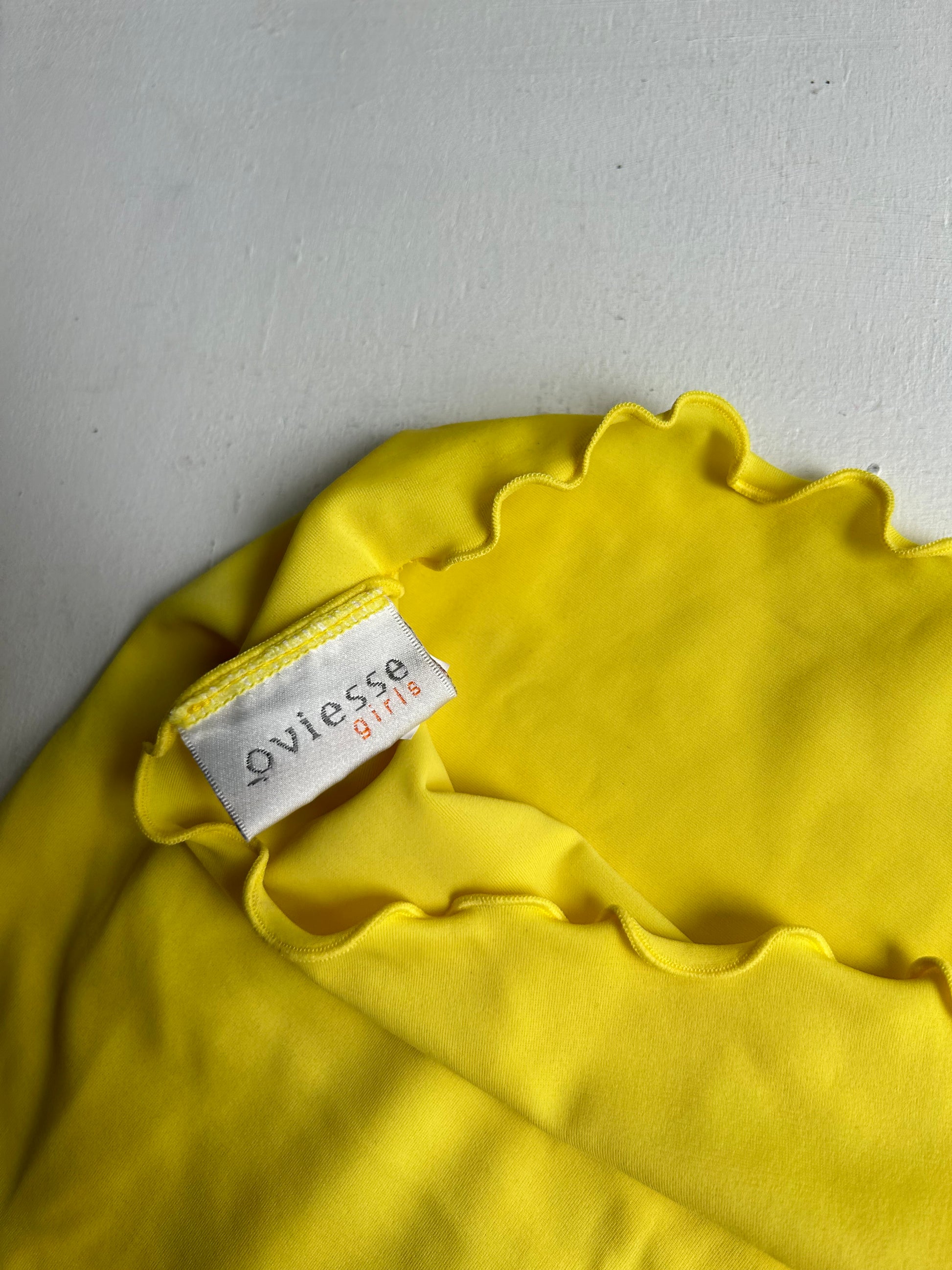 Yellow low rise lettuce hem beachwear mini skirt 90s y2k vintage (S)