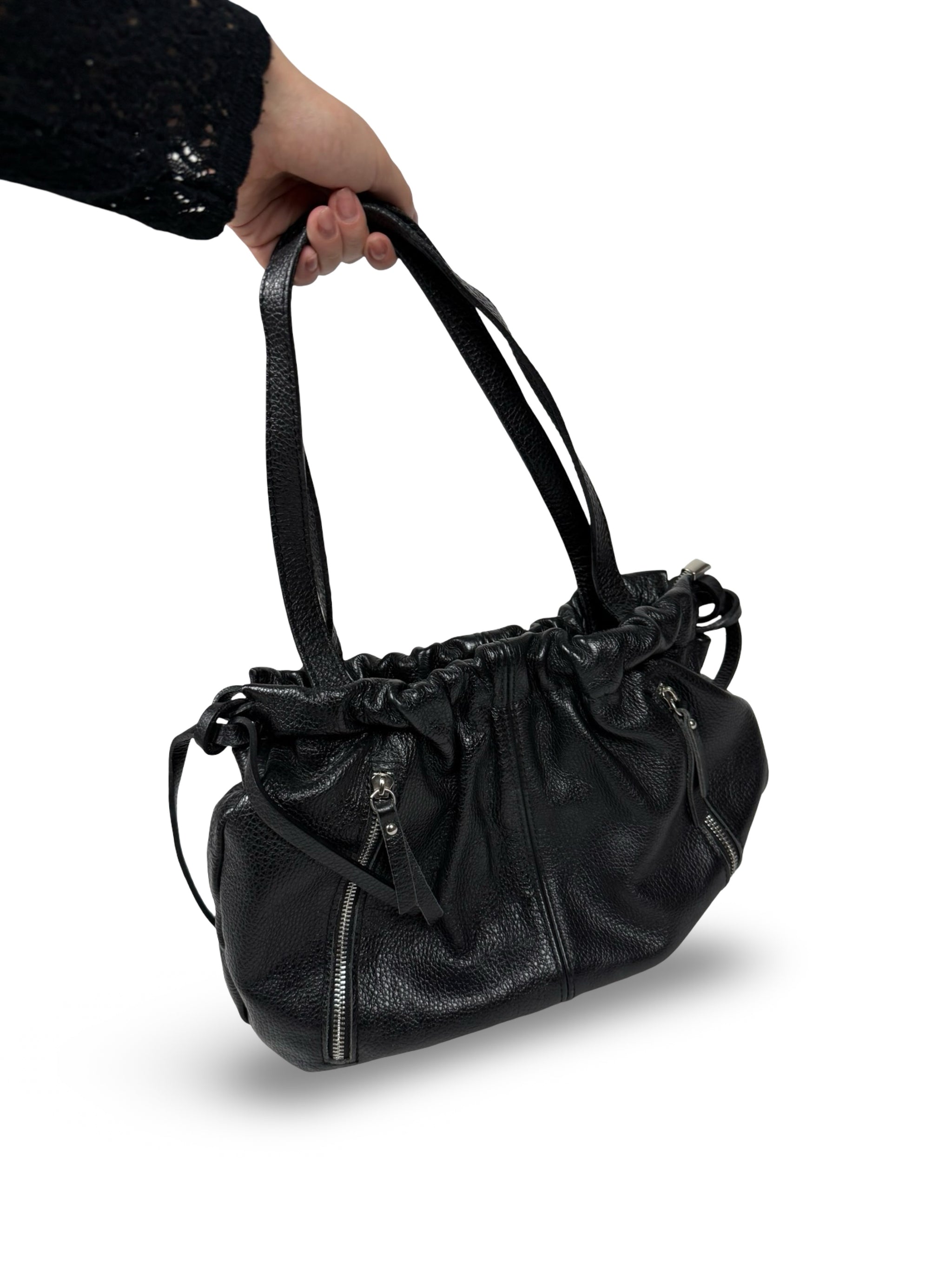 Black real leather shoulder bag (31x27cm)