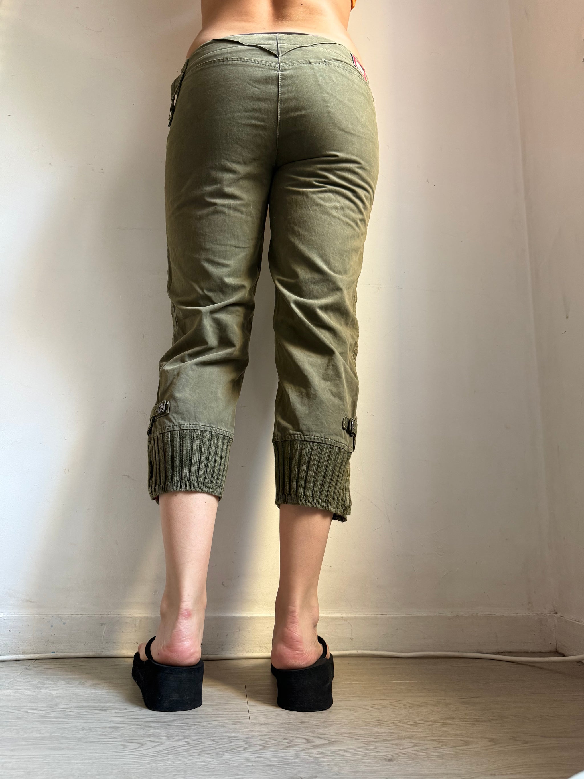 Khaki denim capri pants (S)