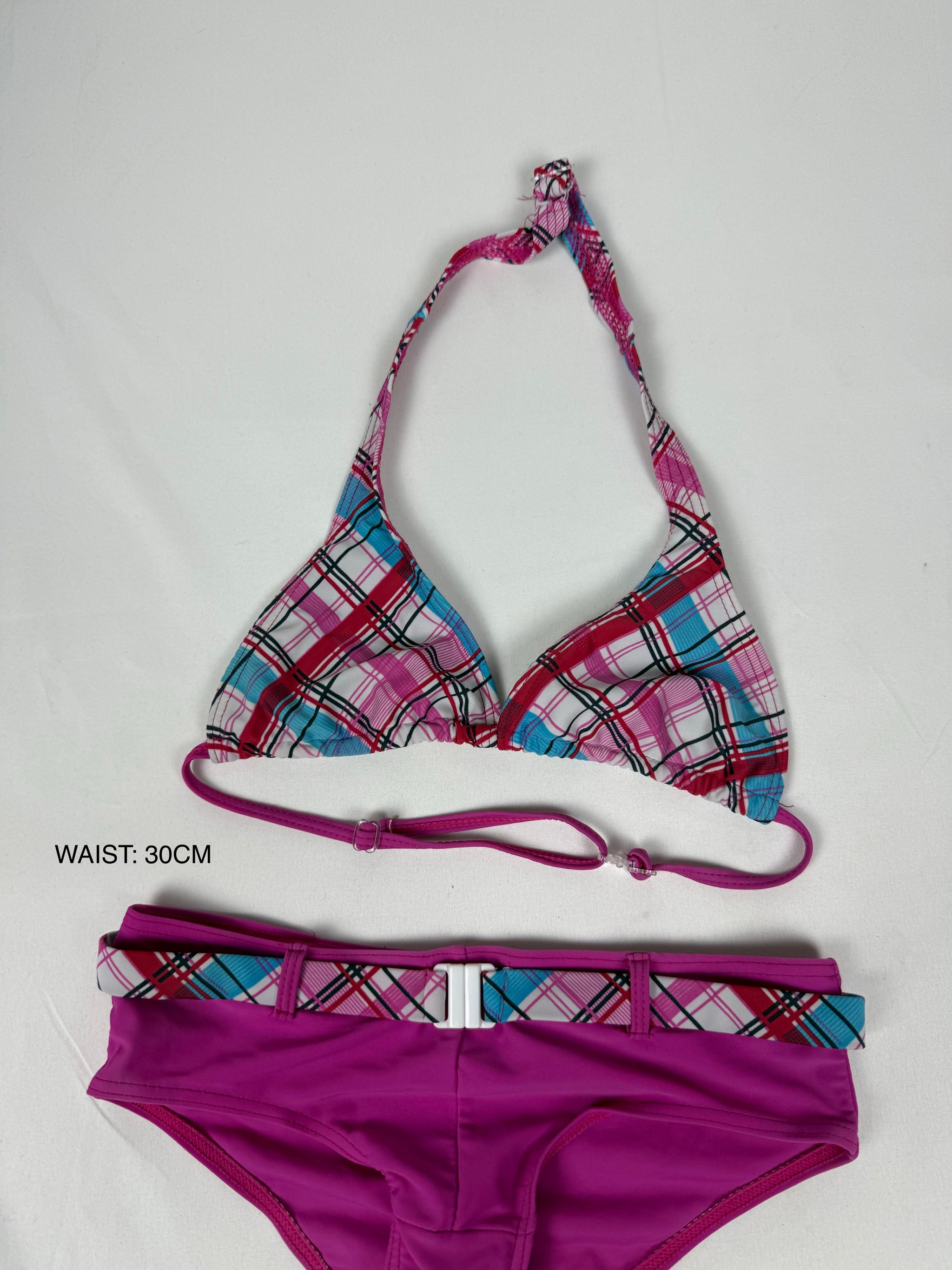 Pink check print shorty bikini set (XS)