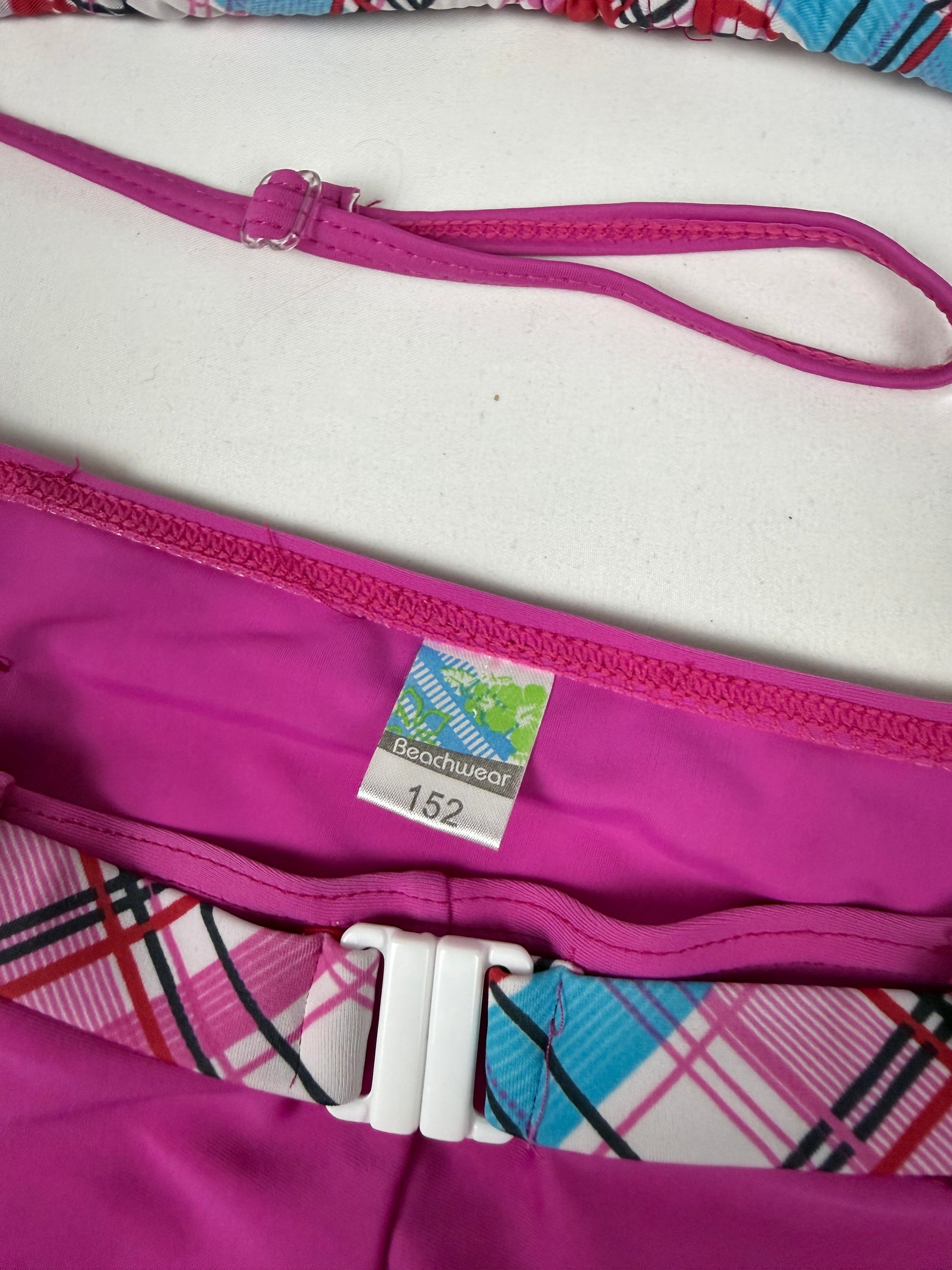 Pink check print shorty bikini set (XS)
