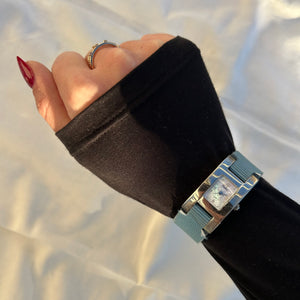 Vintage stainless steel blue leather bracelet watch jewelry