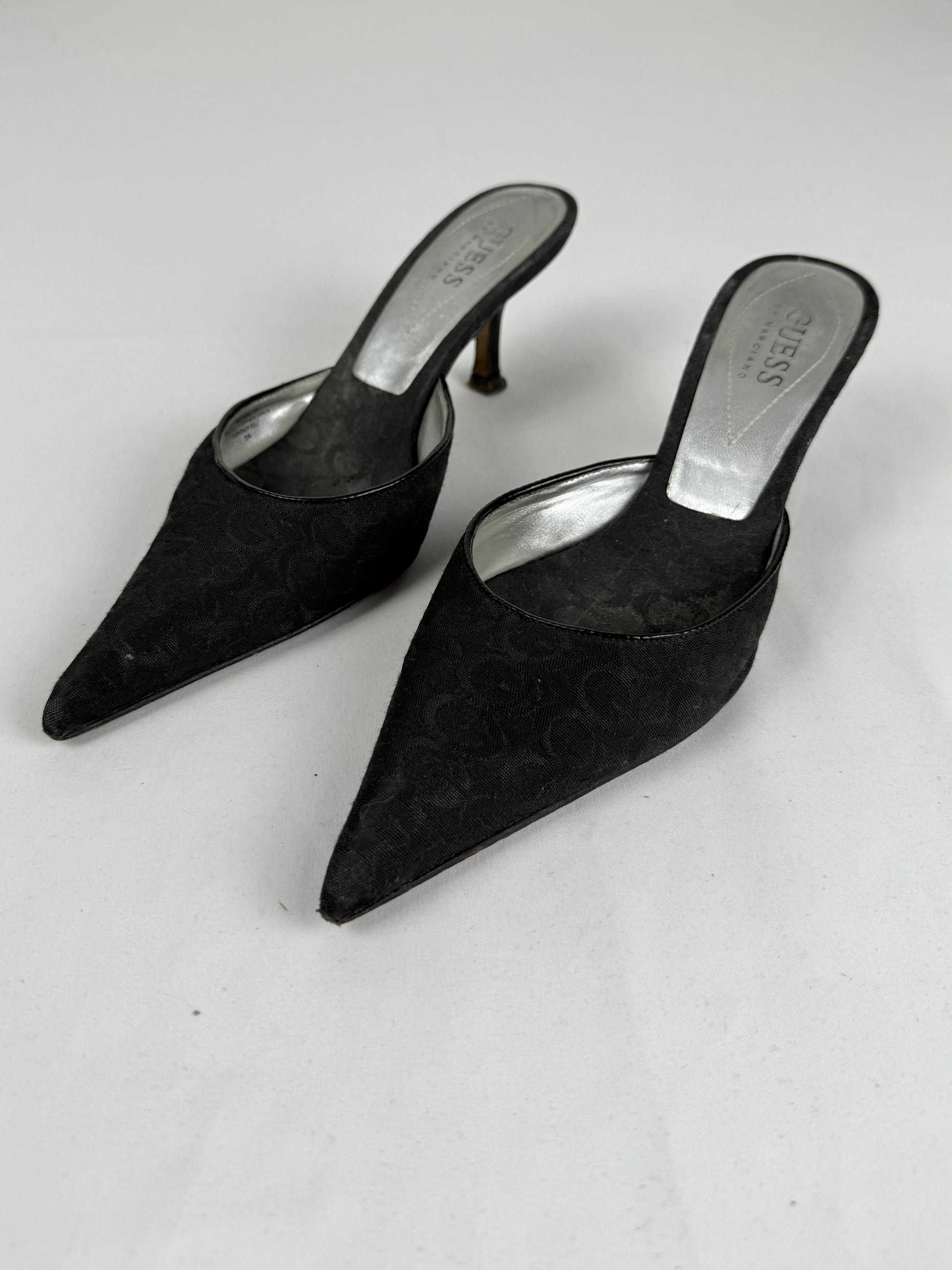 Black pointed toes heels mules (36)