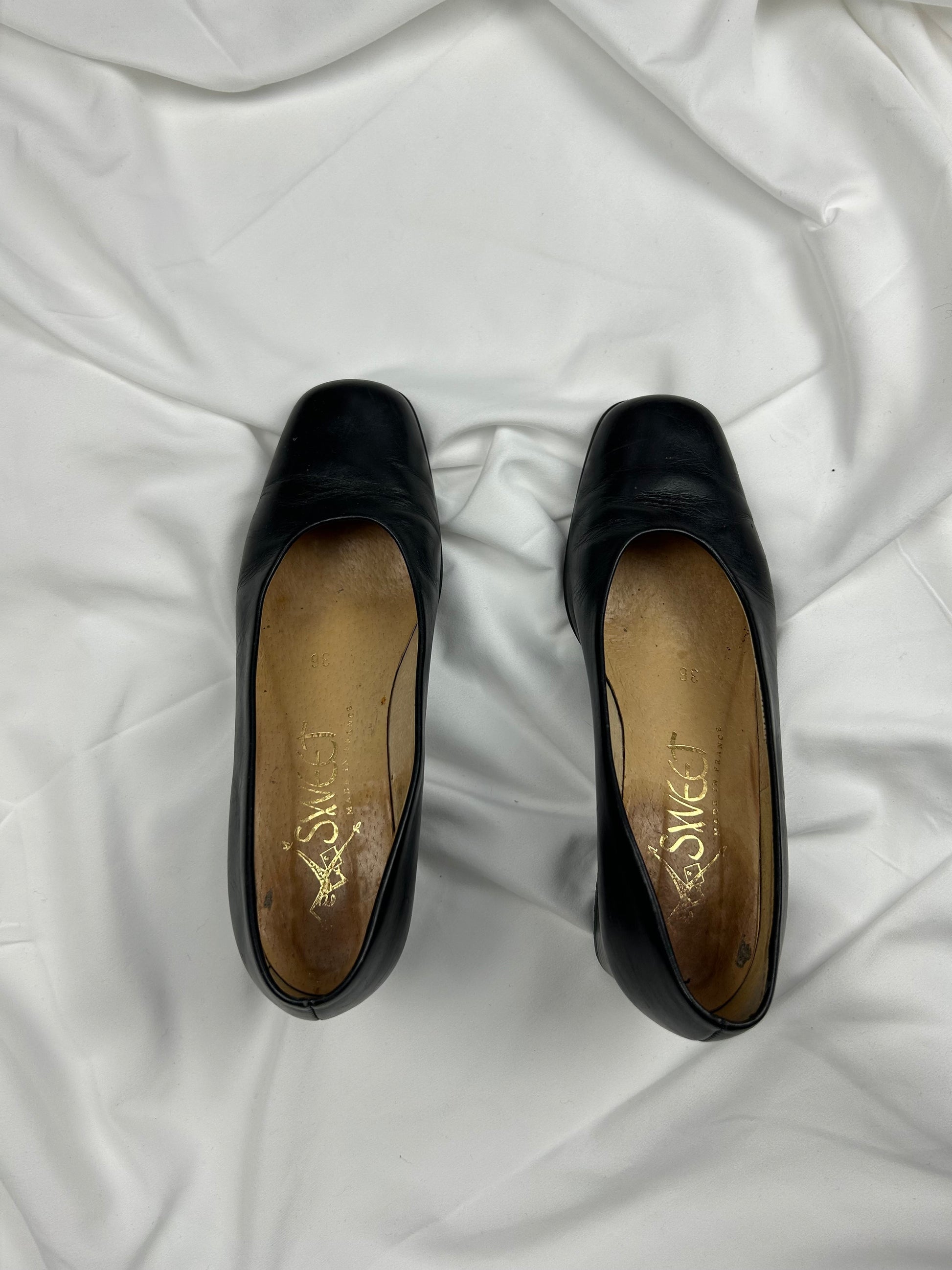 Black real leather square toes shoes (36)