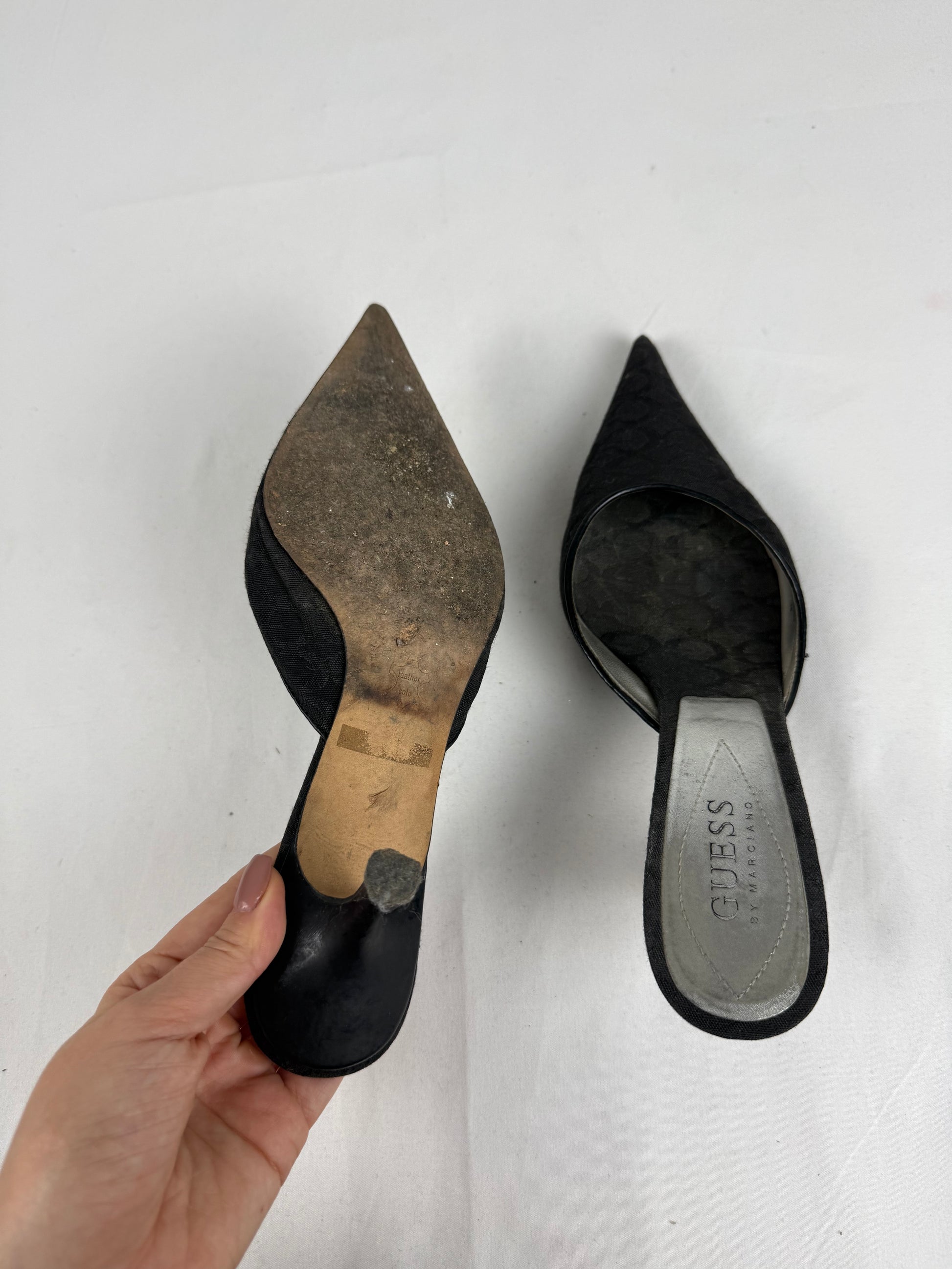 Black pointed toes heels mules (36)