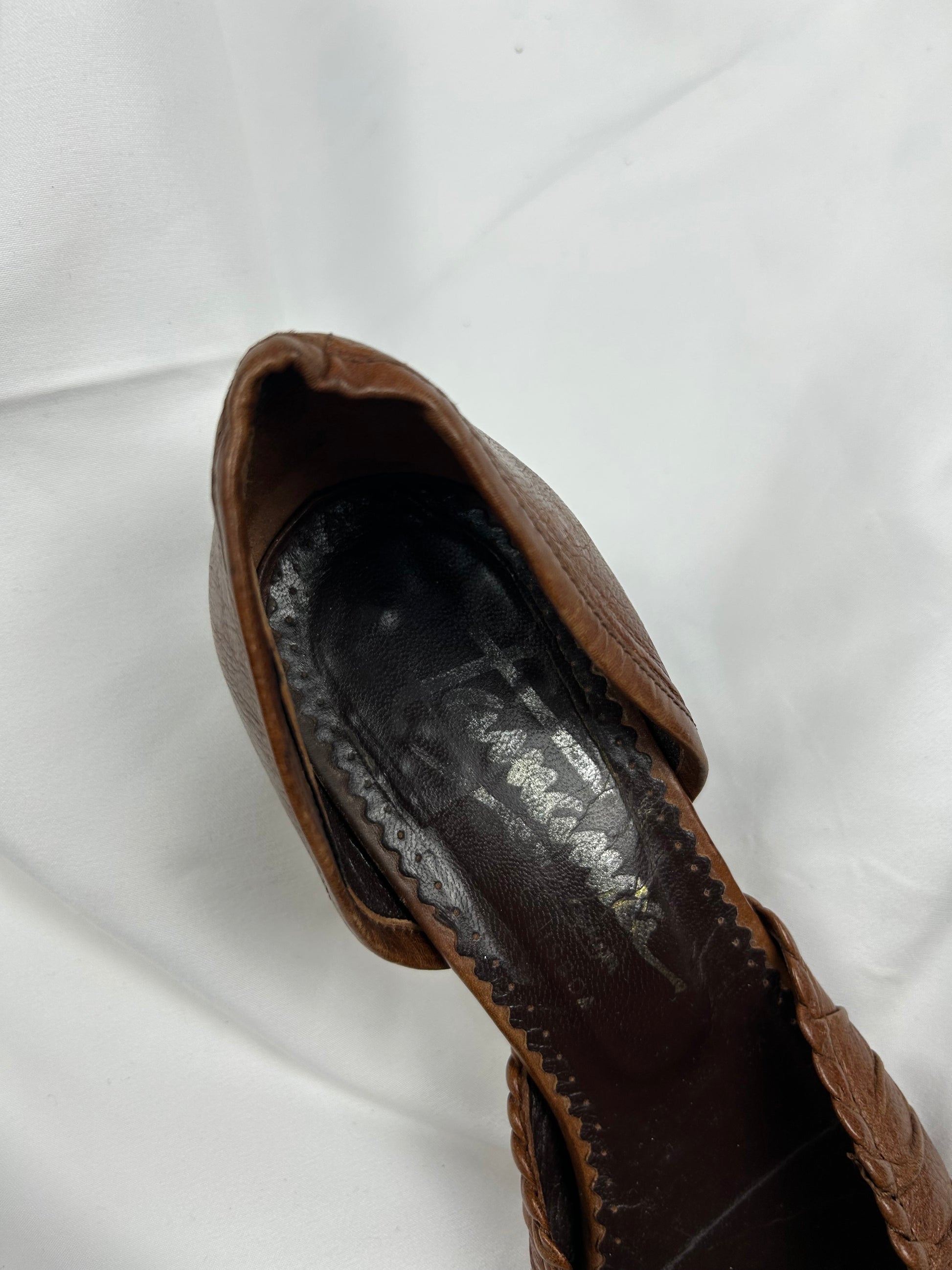 Brown real leather pointed toes shoes (37)