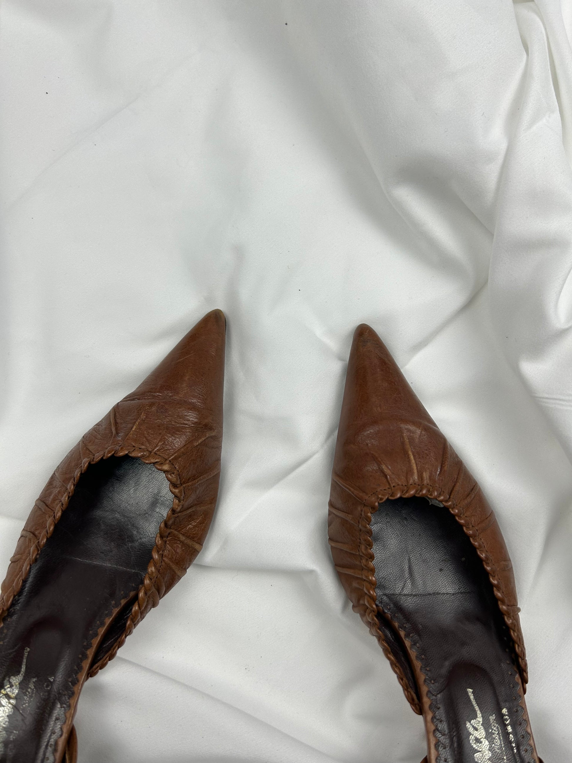 Brown real leather pointed toes shoes (37)