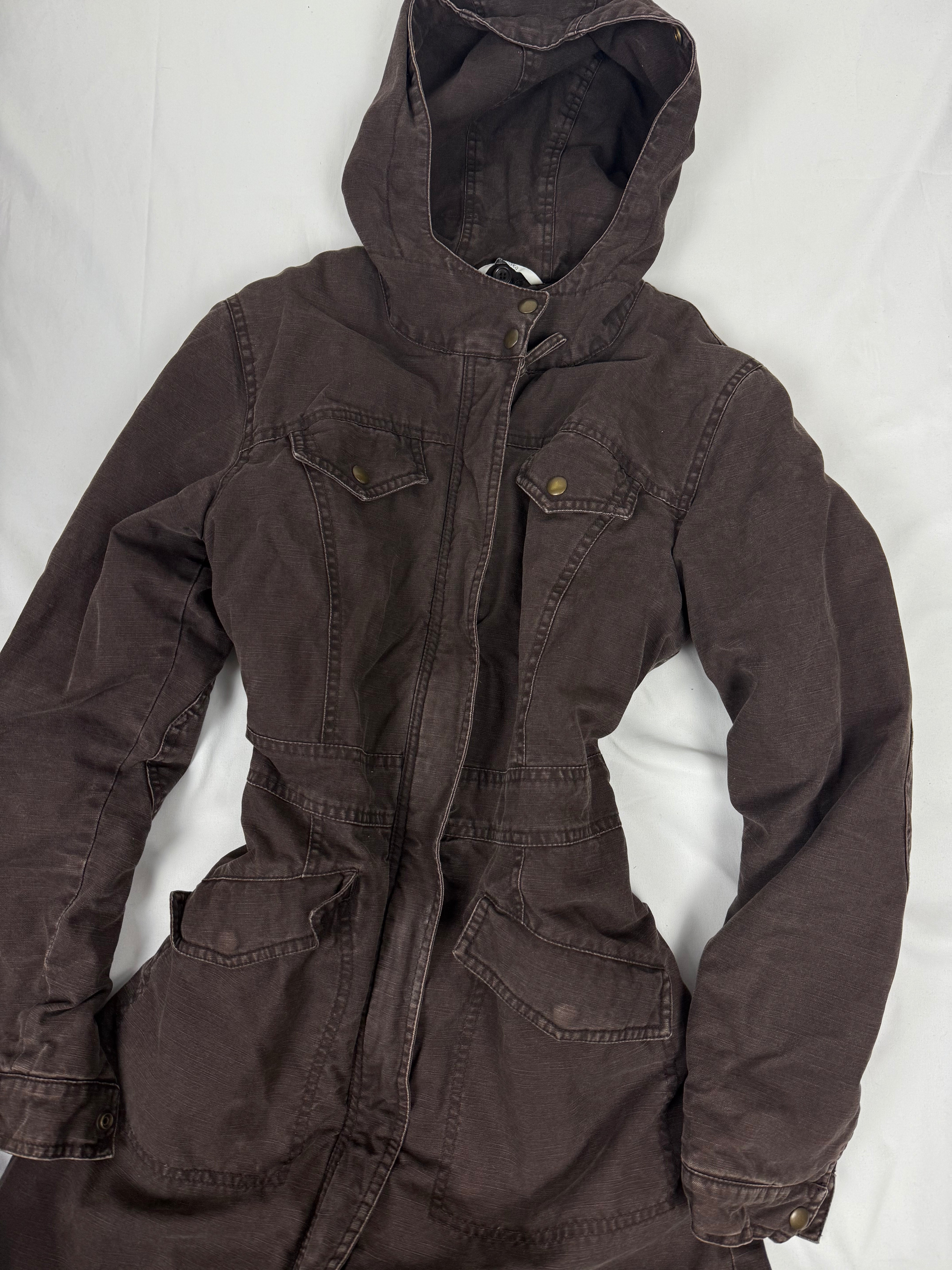 Brown hooded winter parka jacket (M)