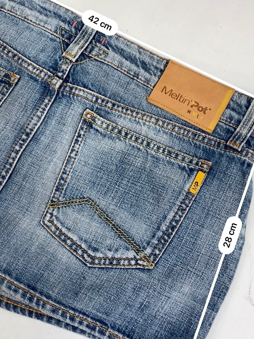 Blue denim low rise mini skirt (L)