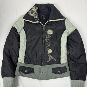 Khaki embroidered floral puffer jacket (S)
