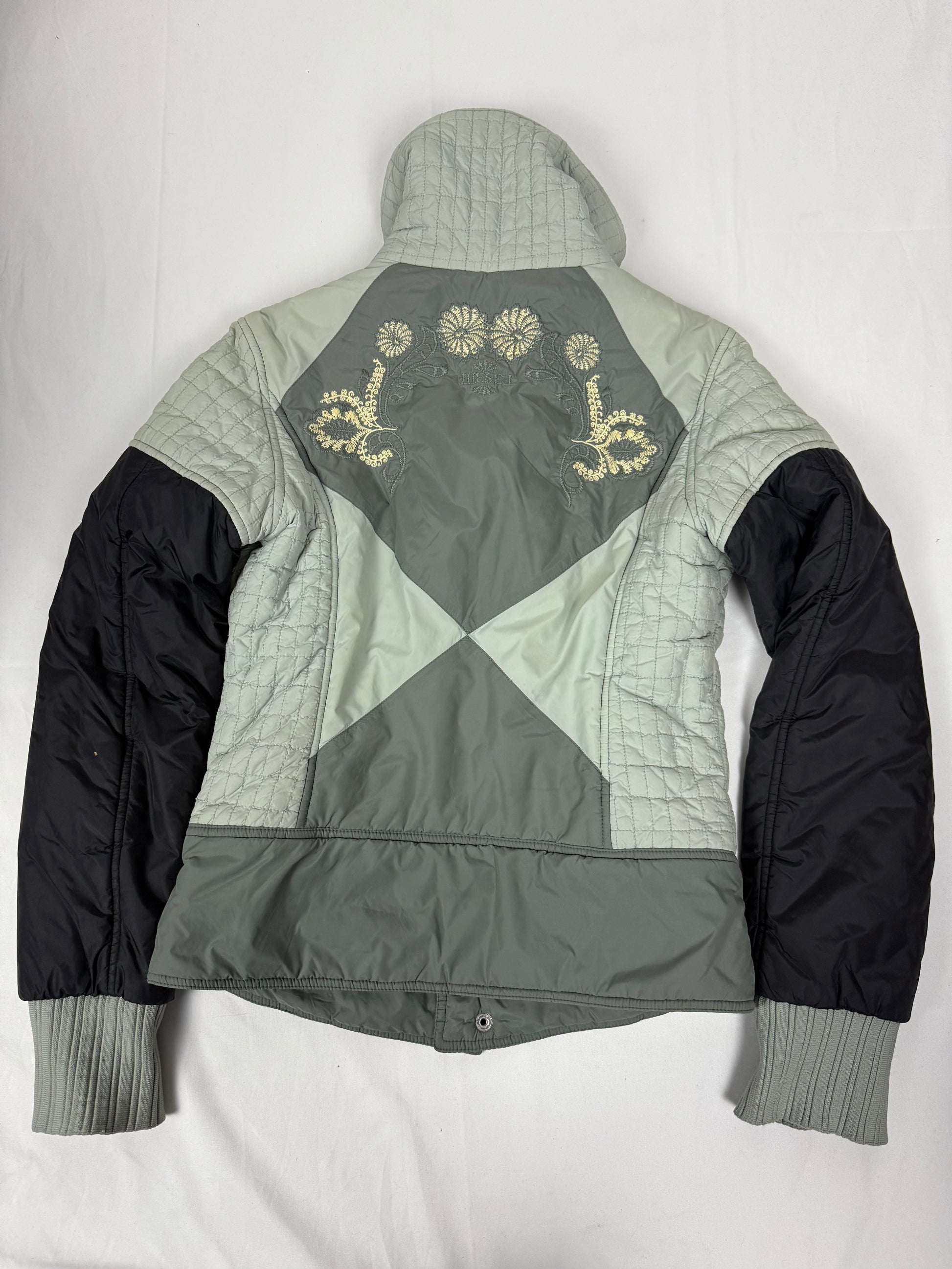 Khaki embroidered floral puffer jacket (S)