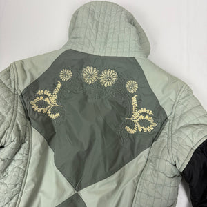 Khaki embroidered floral puffer jacket (S)