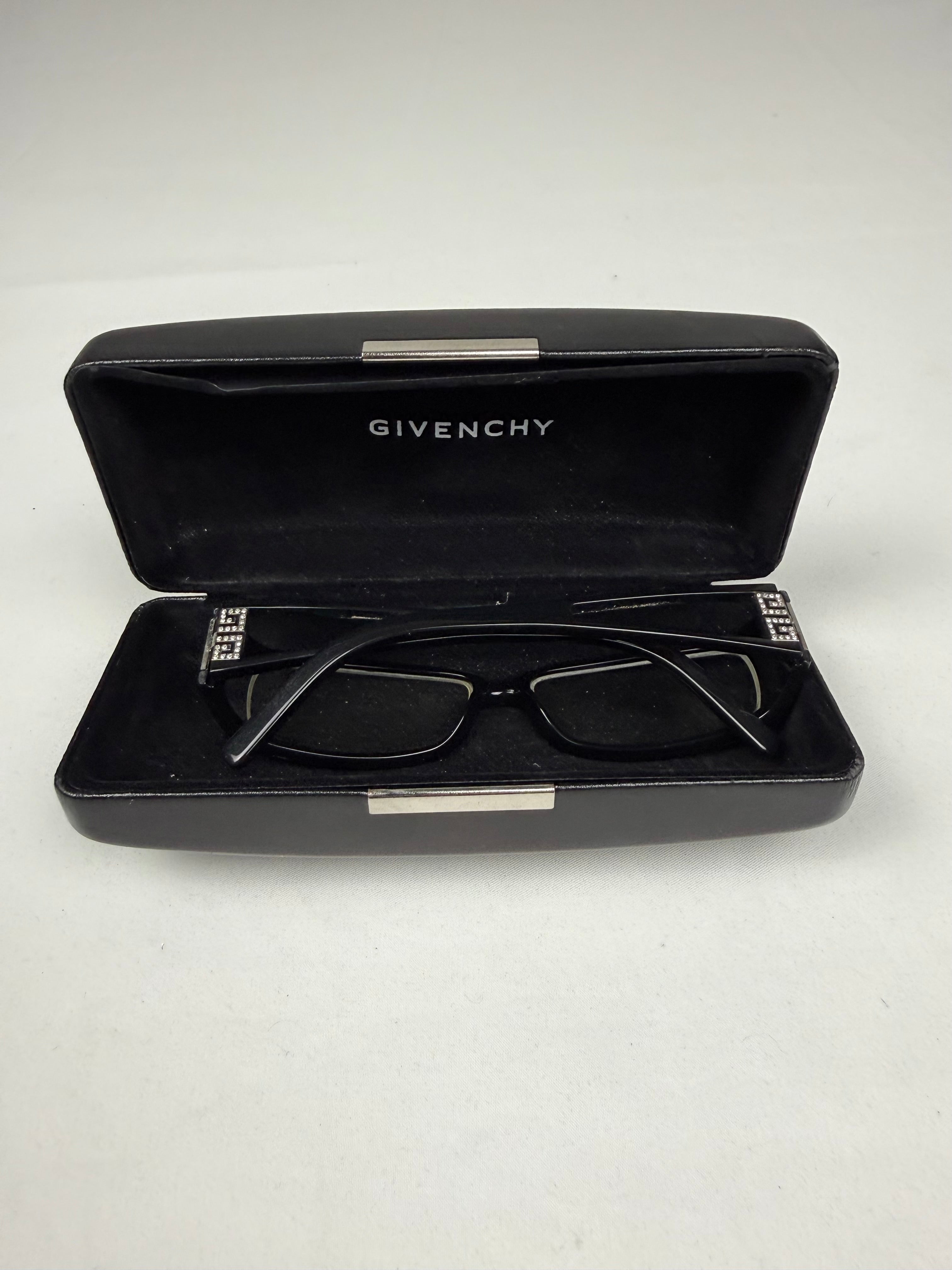 Black office glasses rhinestones logo (with prescription)