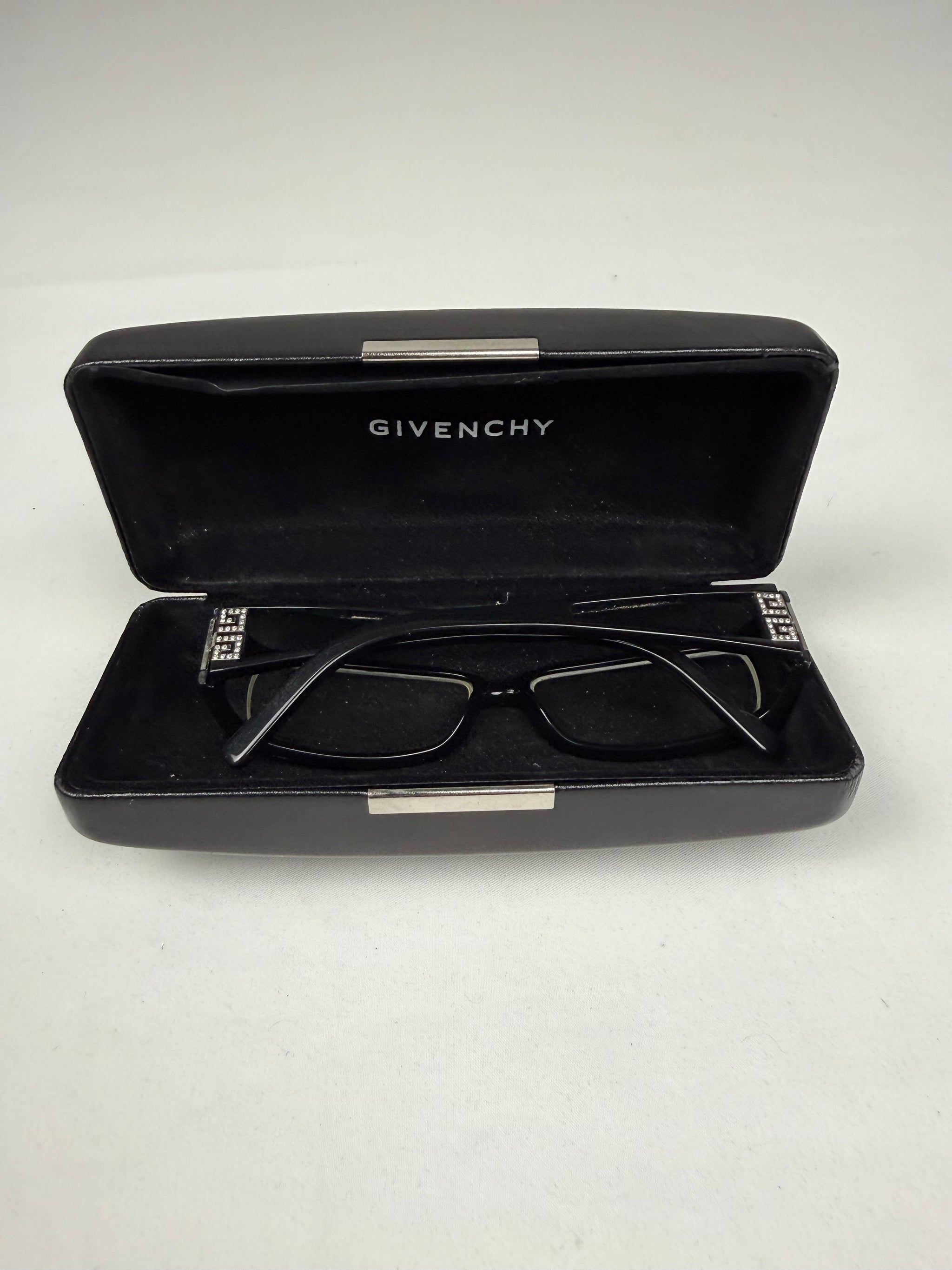 Black office glasses rhinestones logo (with prescription)