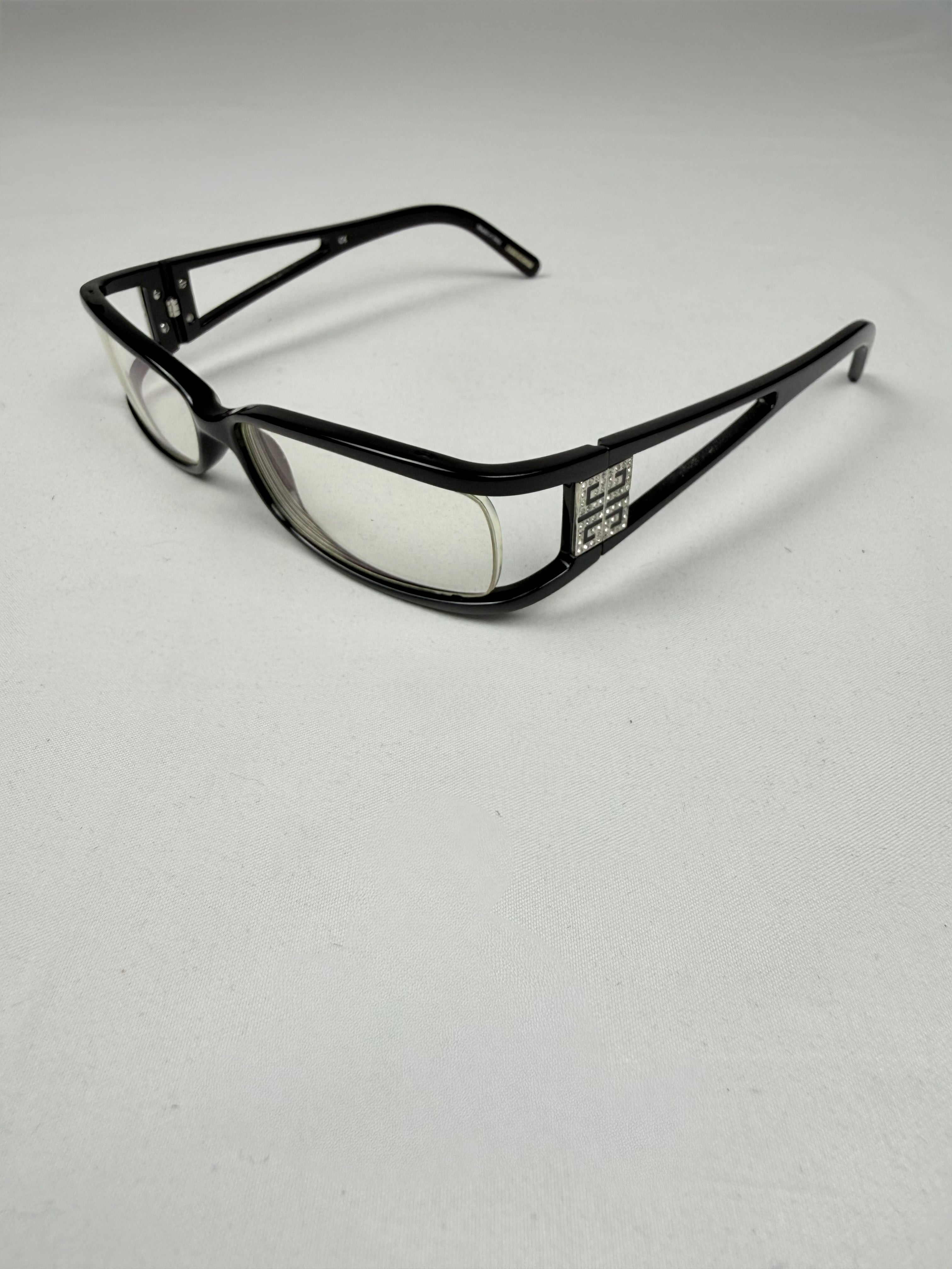 Black office glasses rhinestones logo (with prescription)