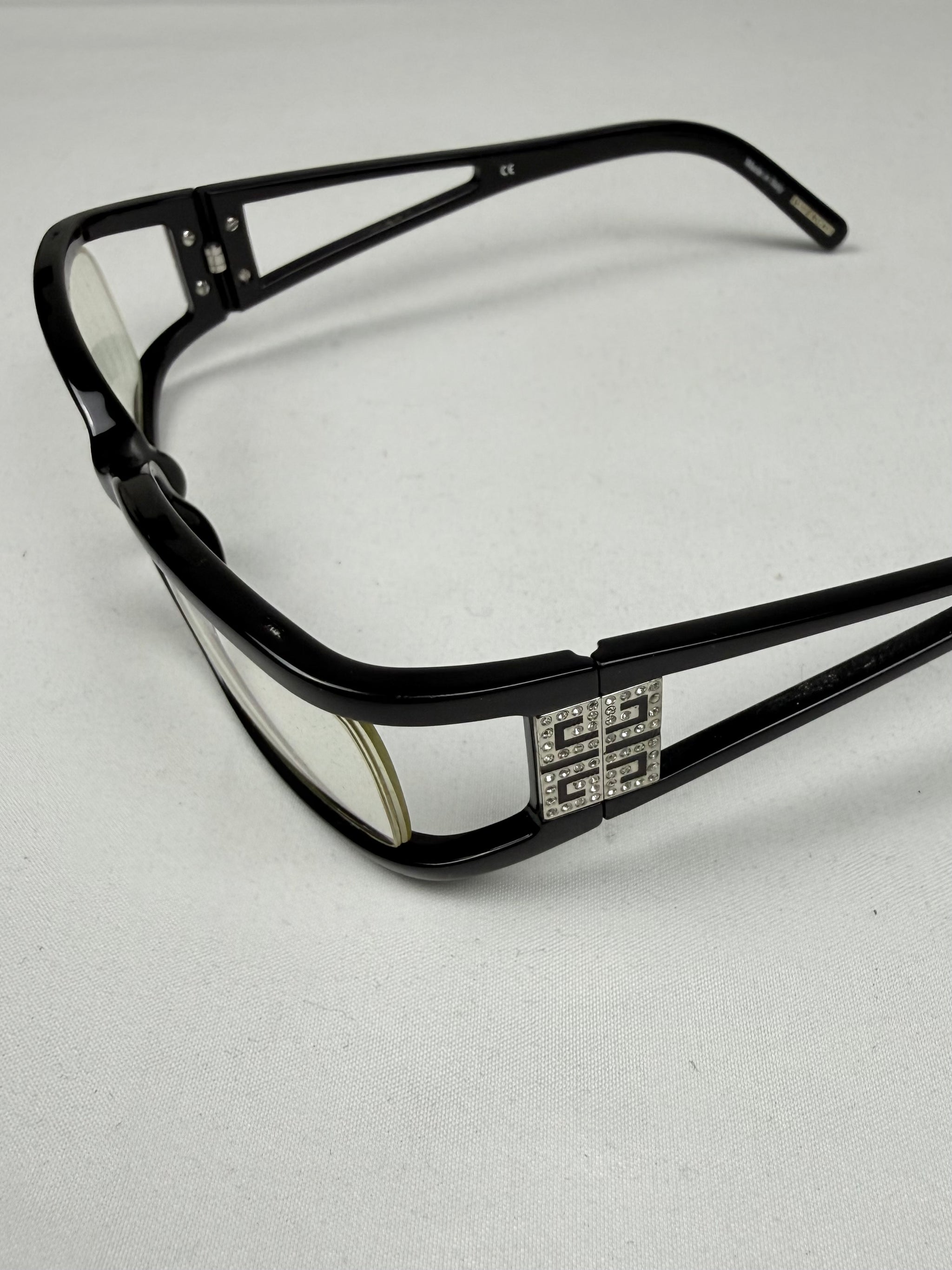 Black office glasses rhinestones logo (with prescription)