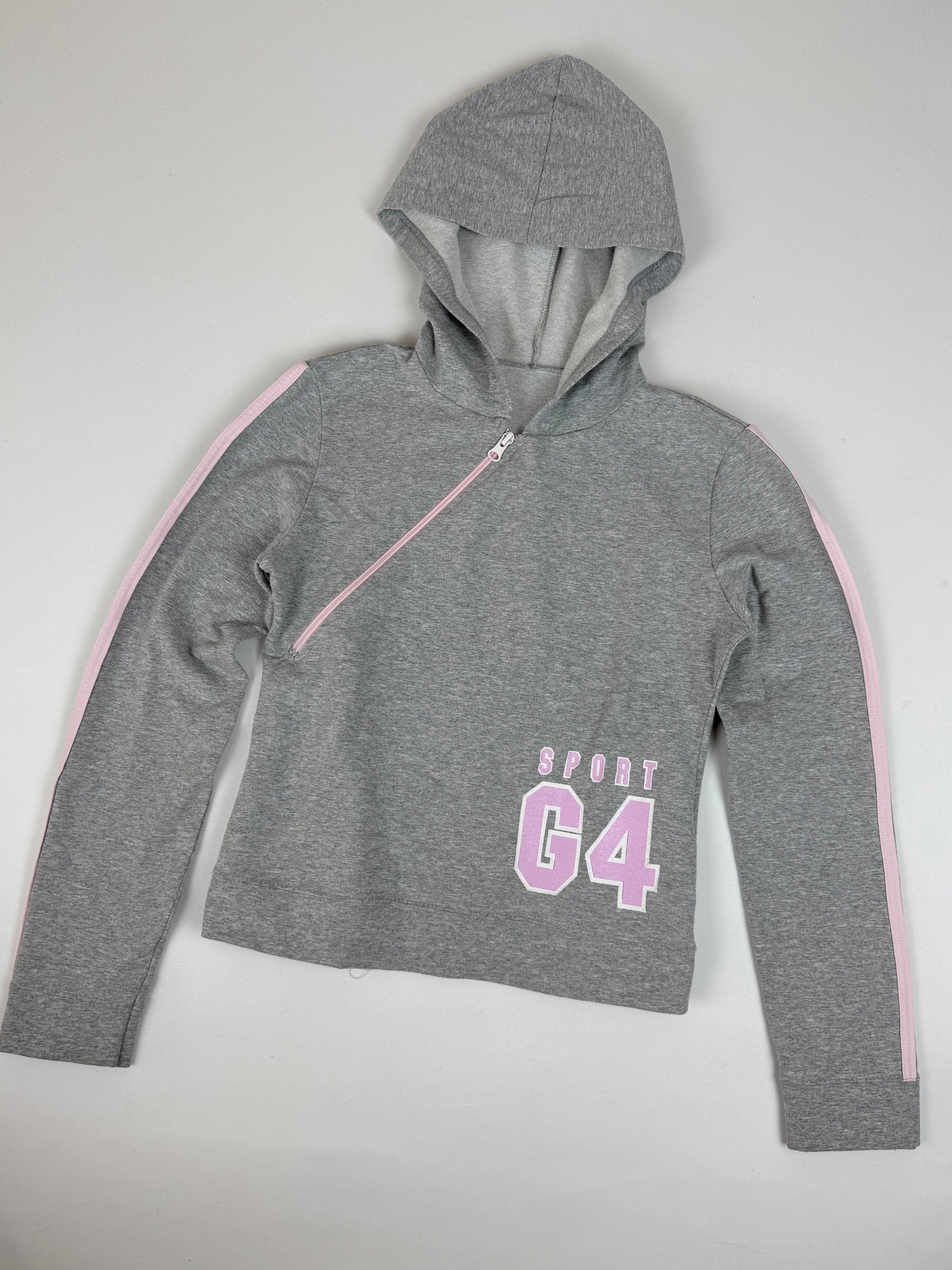 Grey asymmetric zip up cotton hoodie (L)