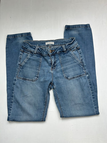 Blue denim low rise straight legs pants (S)