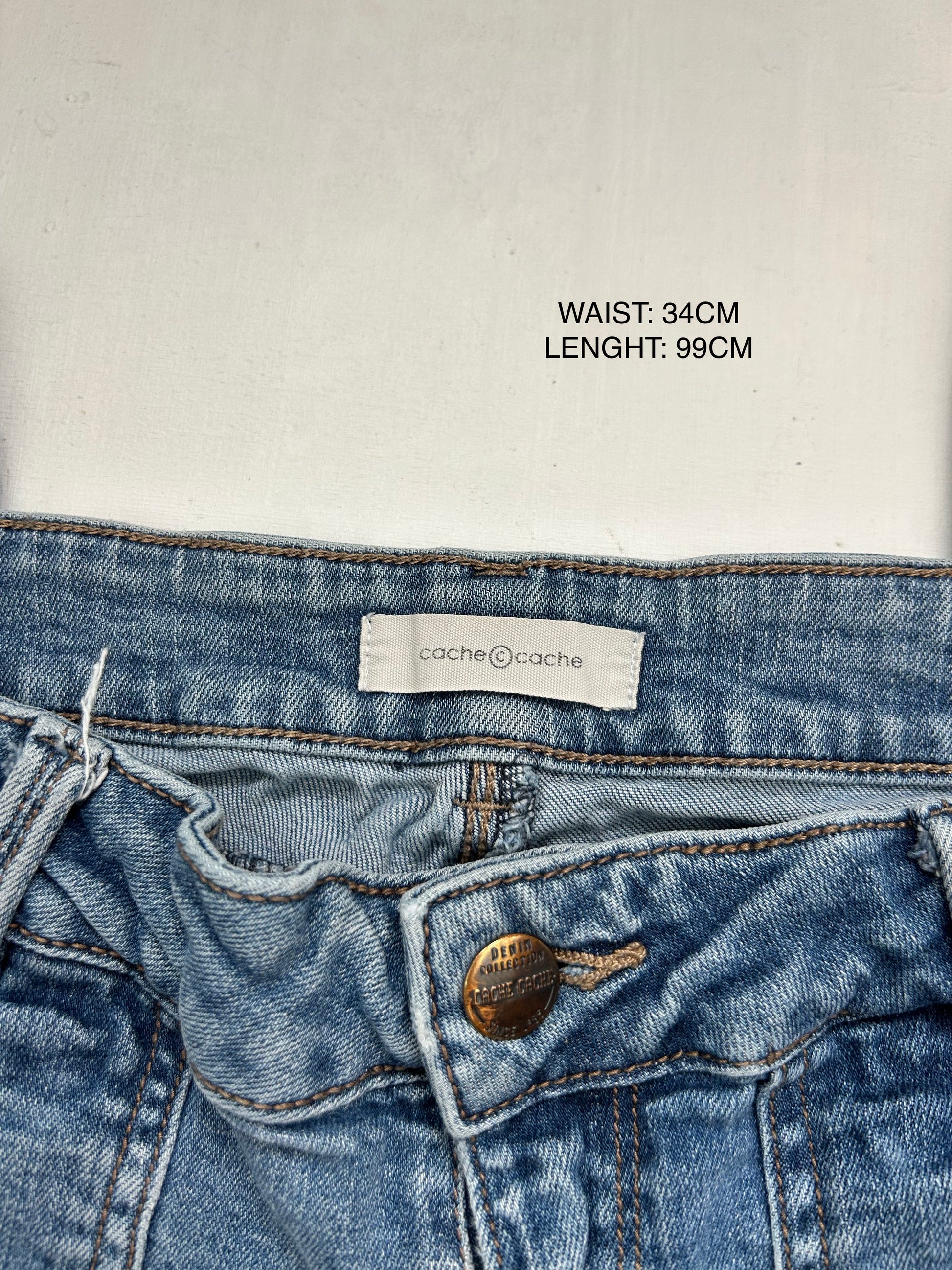 Blue denim low rise straight legs pants (S)