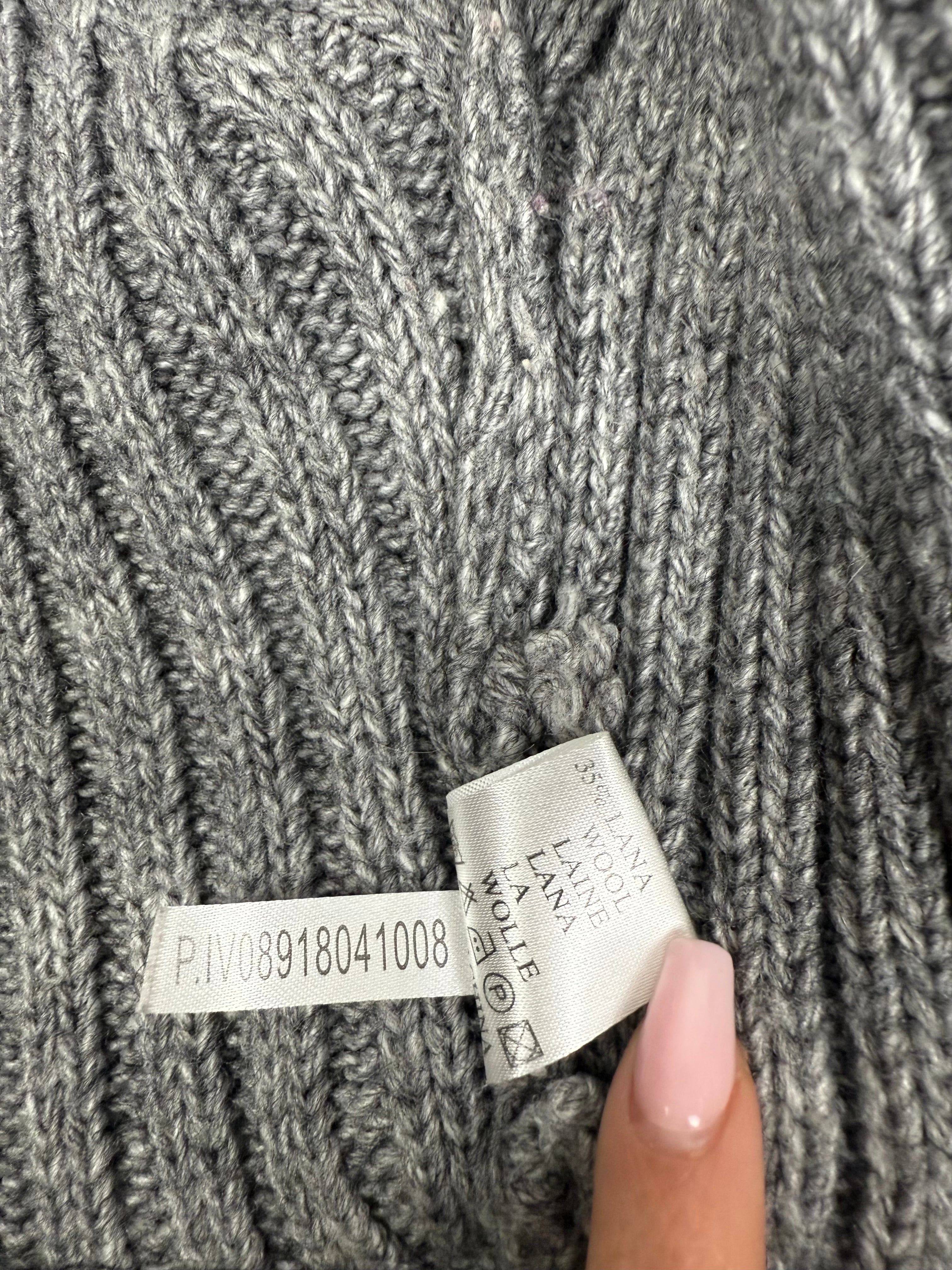 Grey faux fur neck wool maxi cardigan jumper (S/M)