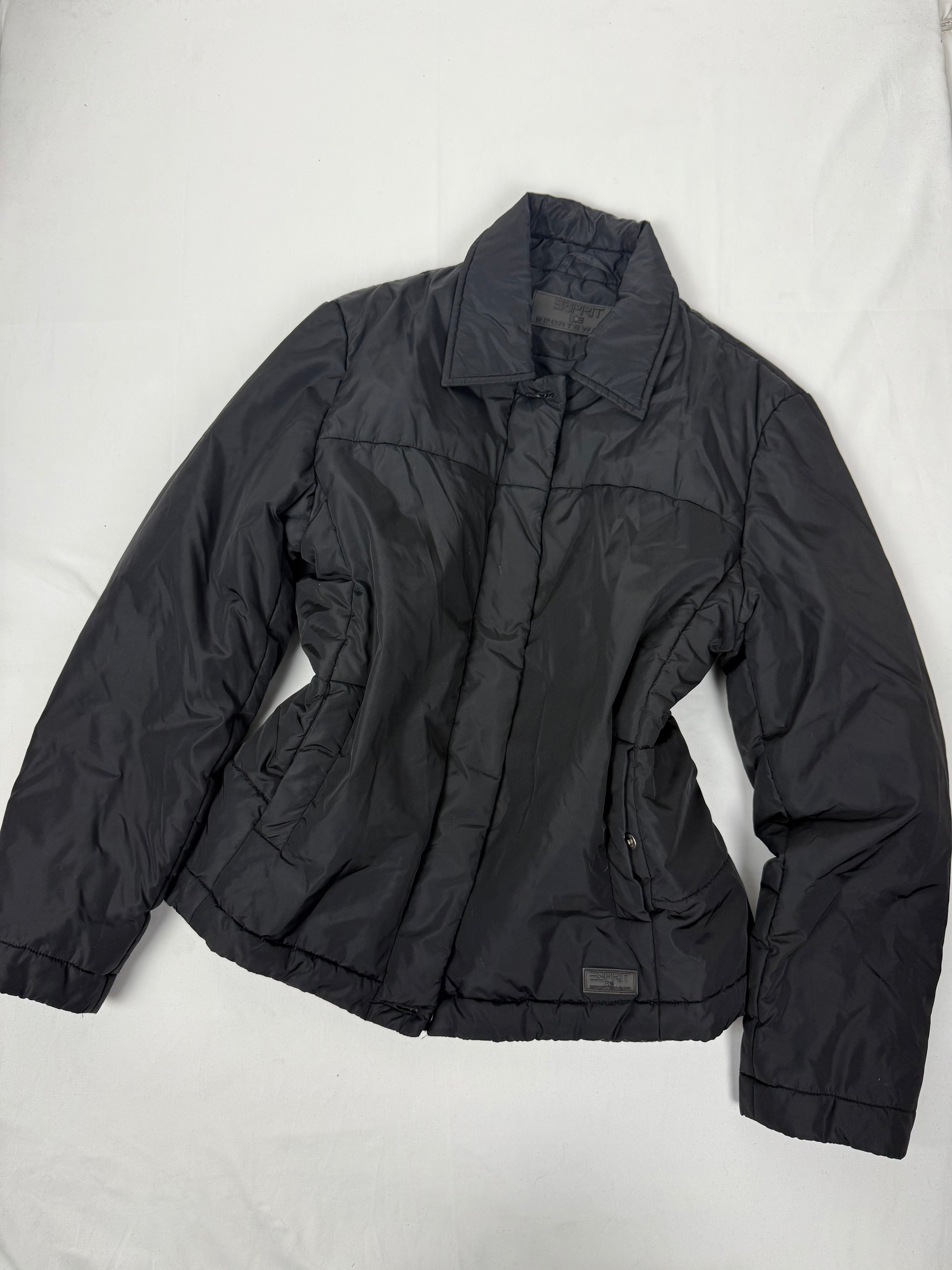 Black zip up lightweight puffer jacket (L)