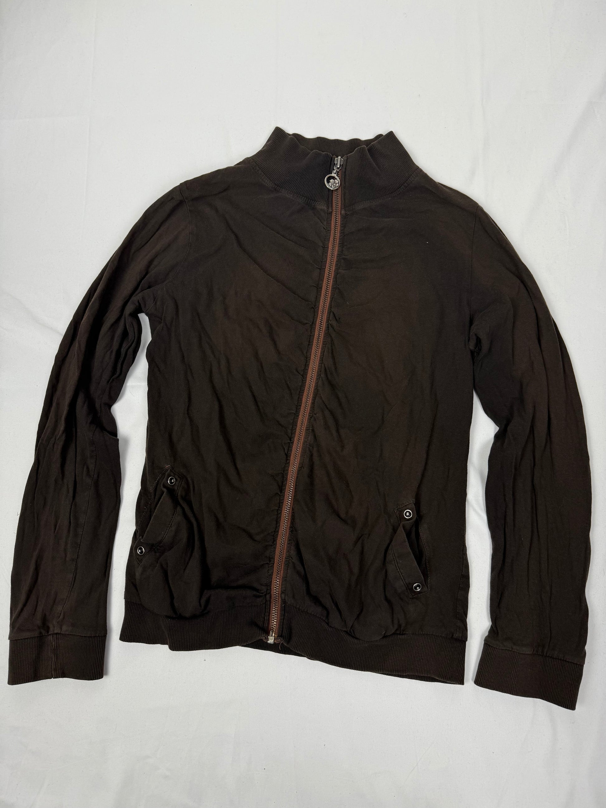 Brown ruched 100% cotton zip up sweatshirt (M/L)