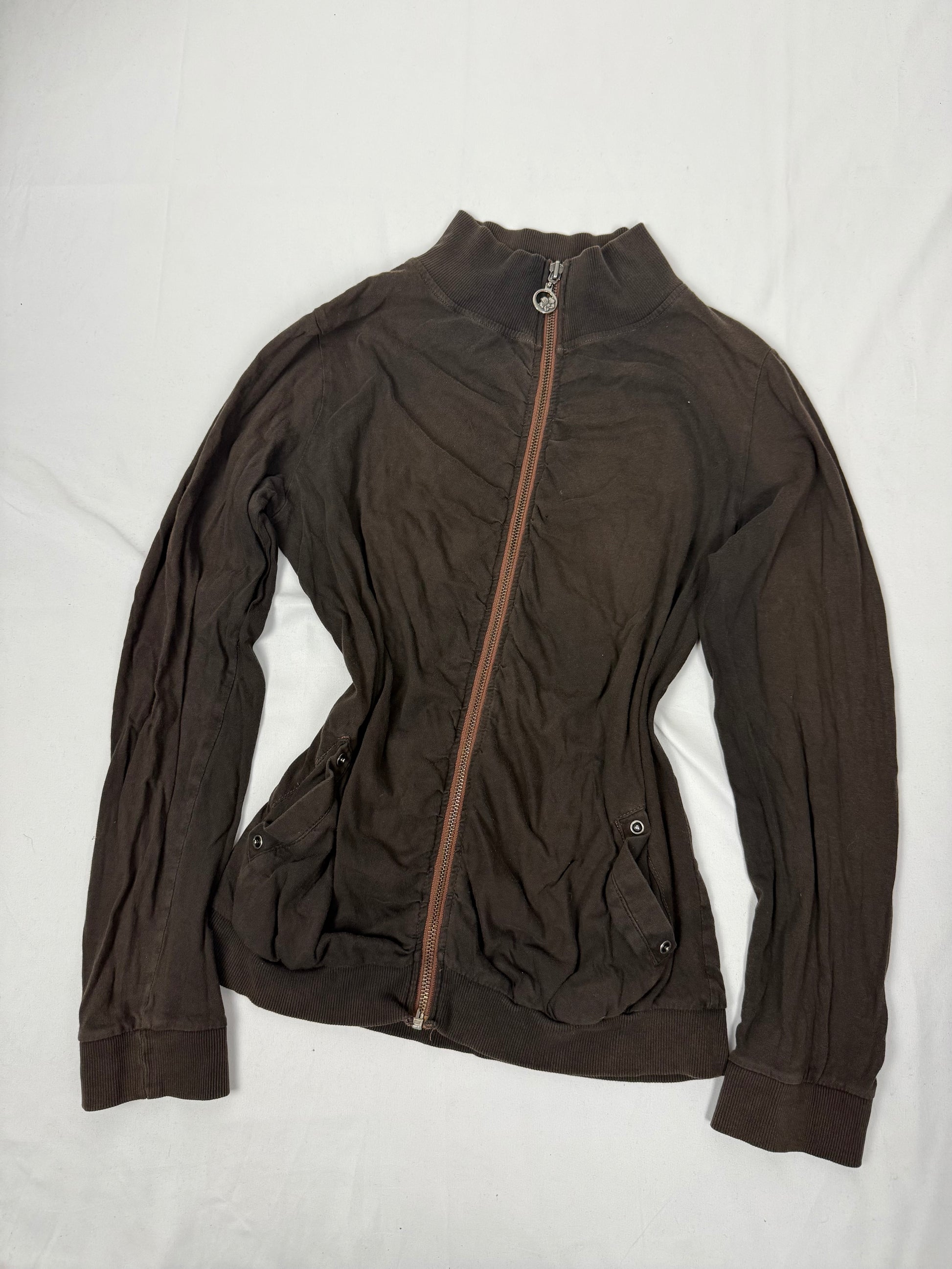 Brown ruched 100% cotton zip up sweatshirt (M/L)