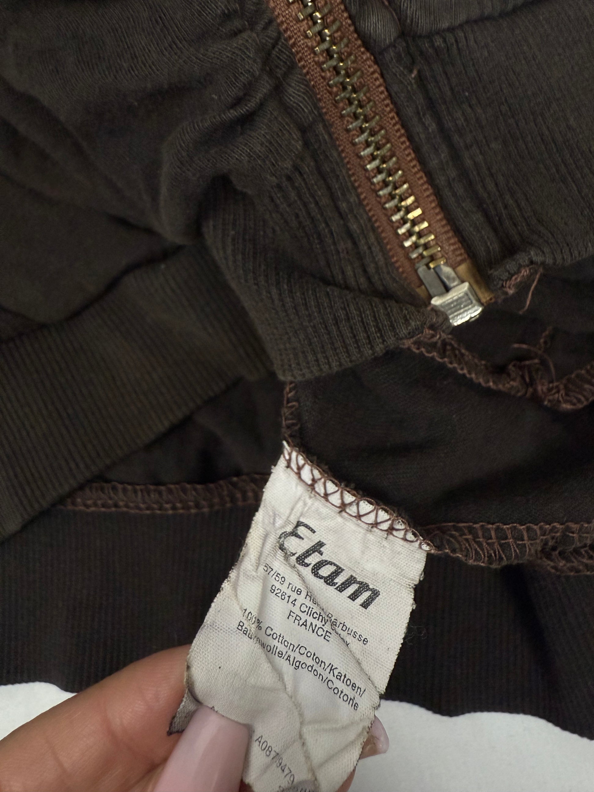 Brown ruched 100% cotton zip up sweatshirt (M/L)