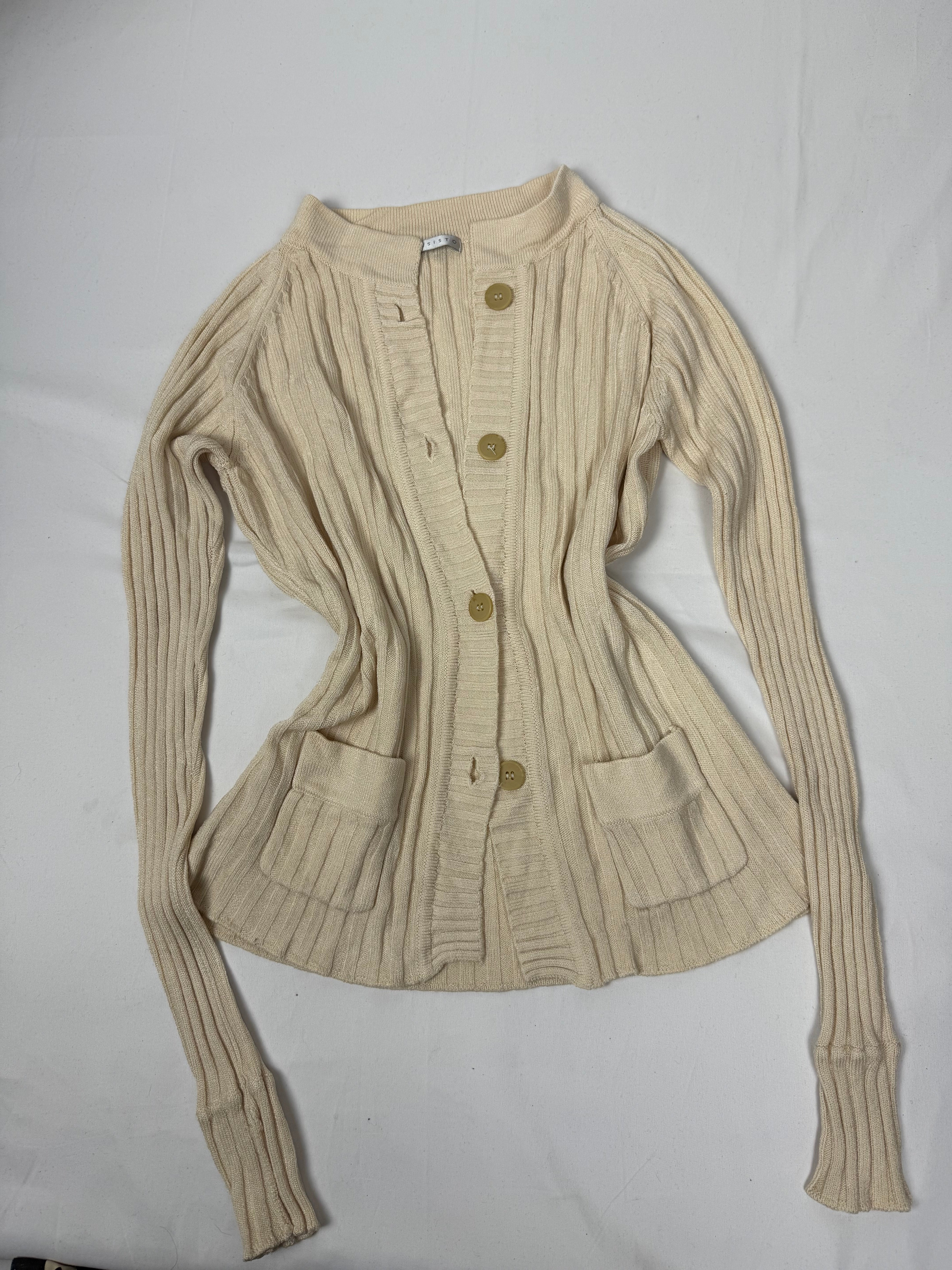 Beige ribbed super stretchy cardigan jumper (M/L)