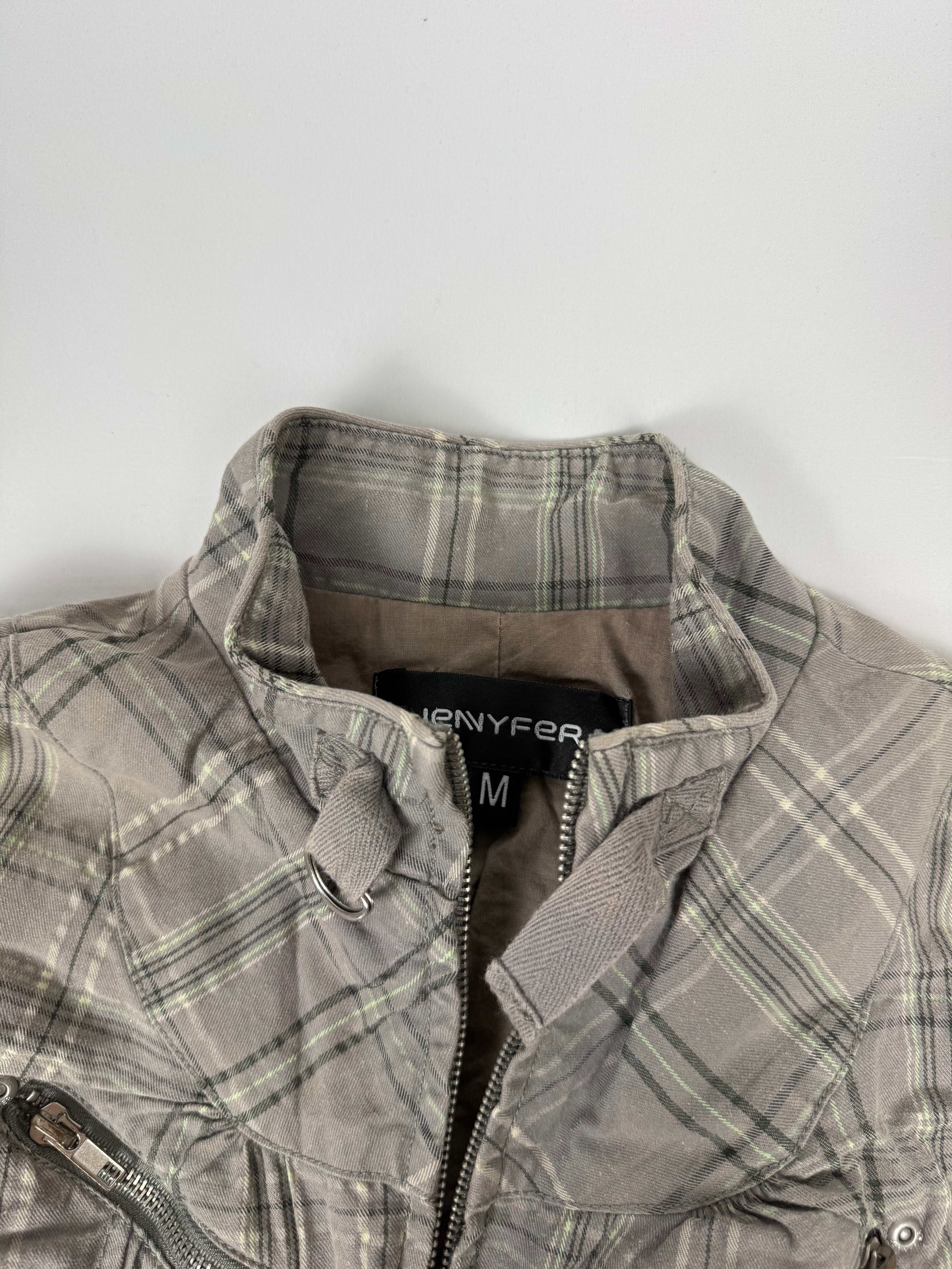 Grey check print zip up jacket (M)