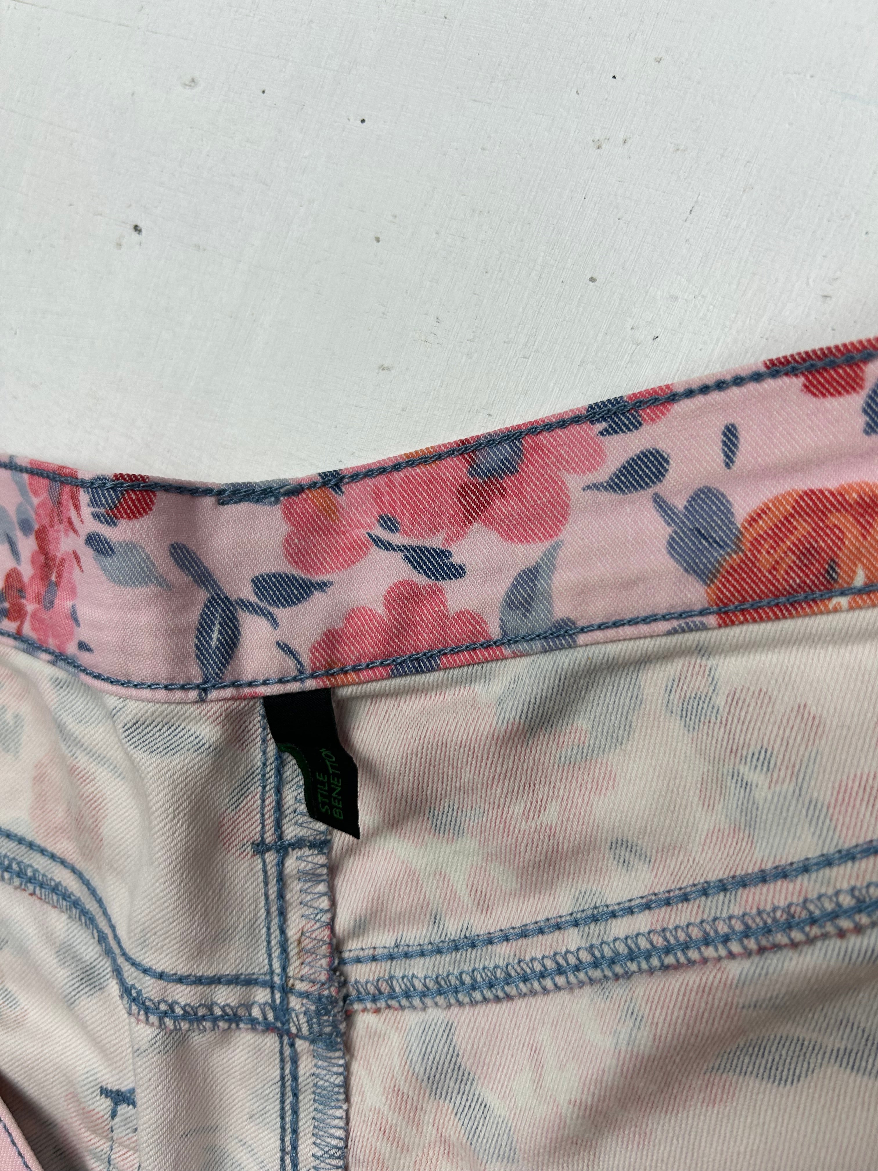 Pink floral low rise denim mini short (XL)