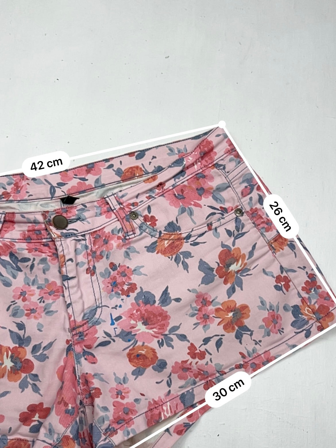 Pink floral low rise denim mini short (XL)