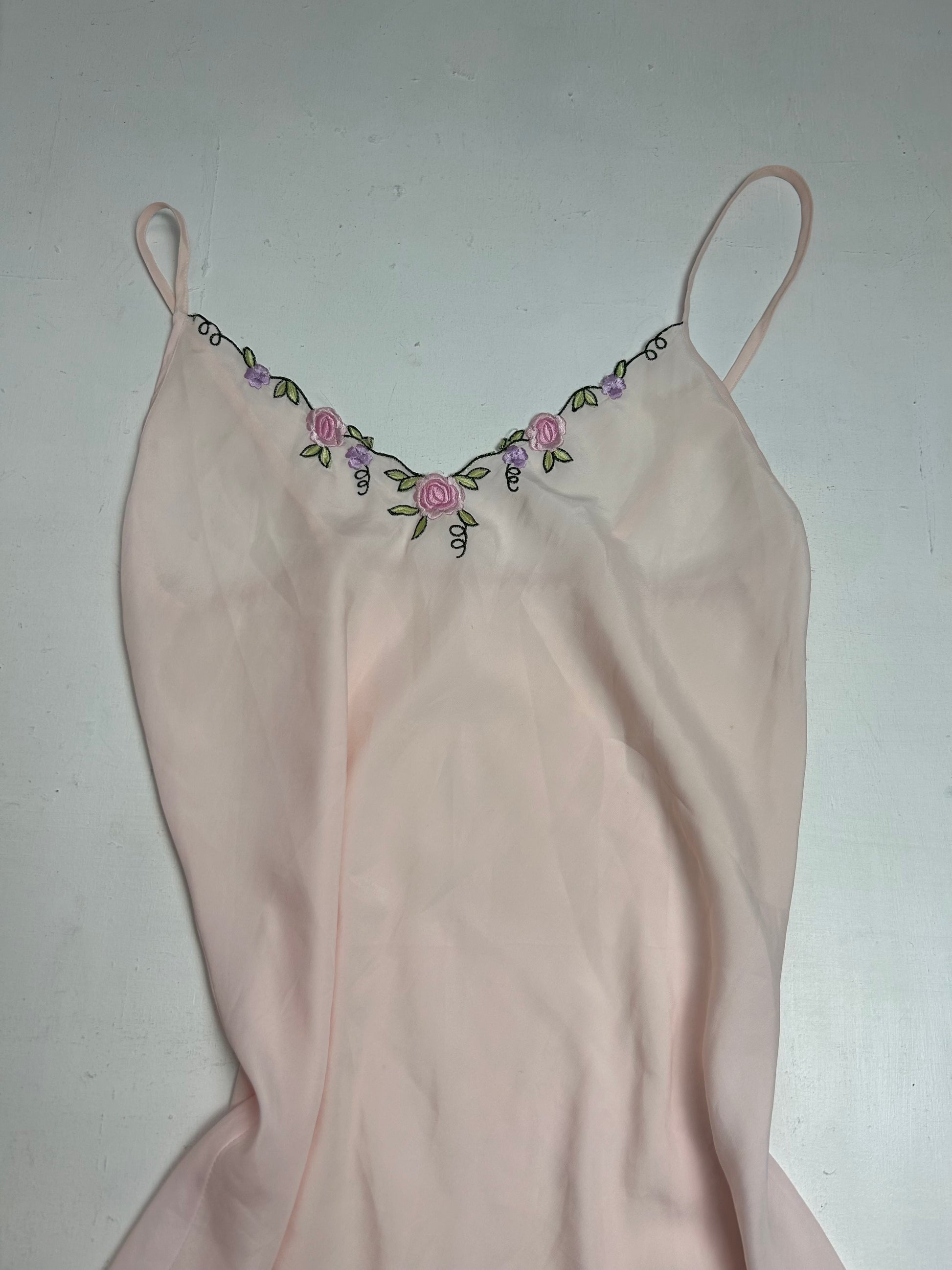 Baby pink embroidered floral print babydoll dress (S/M)