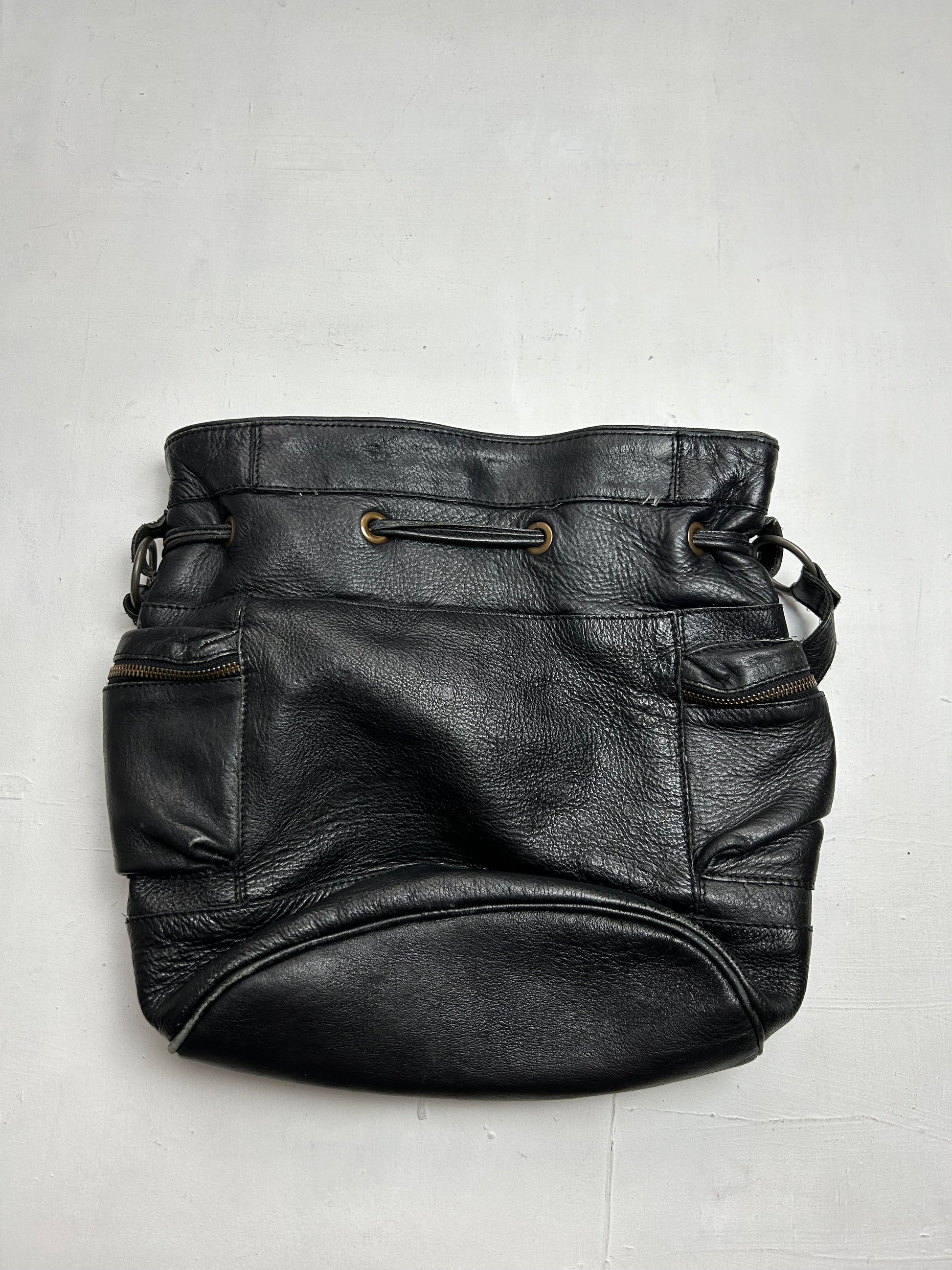 Black tie up medium besace shoulder bag