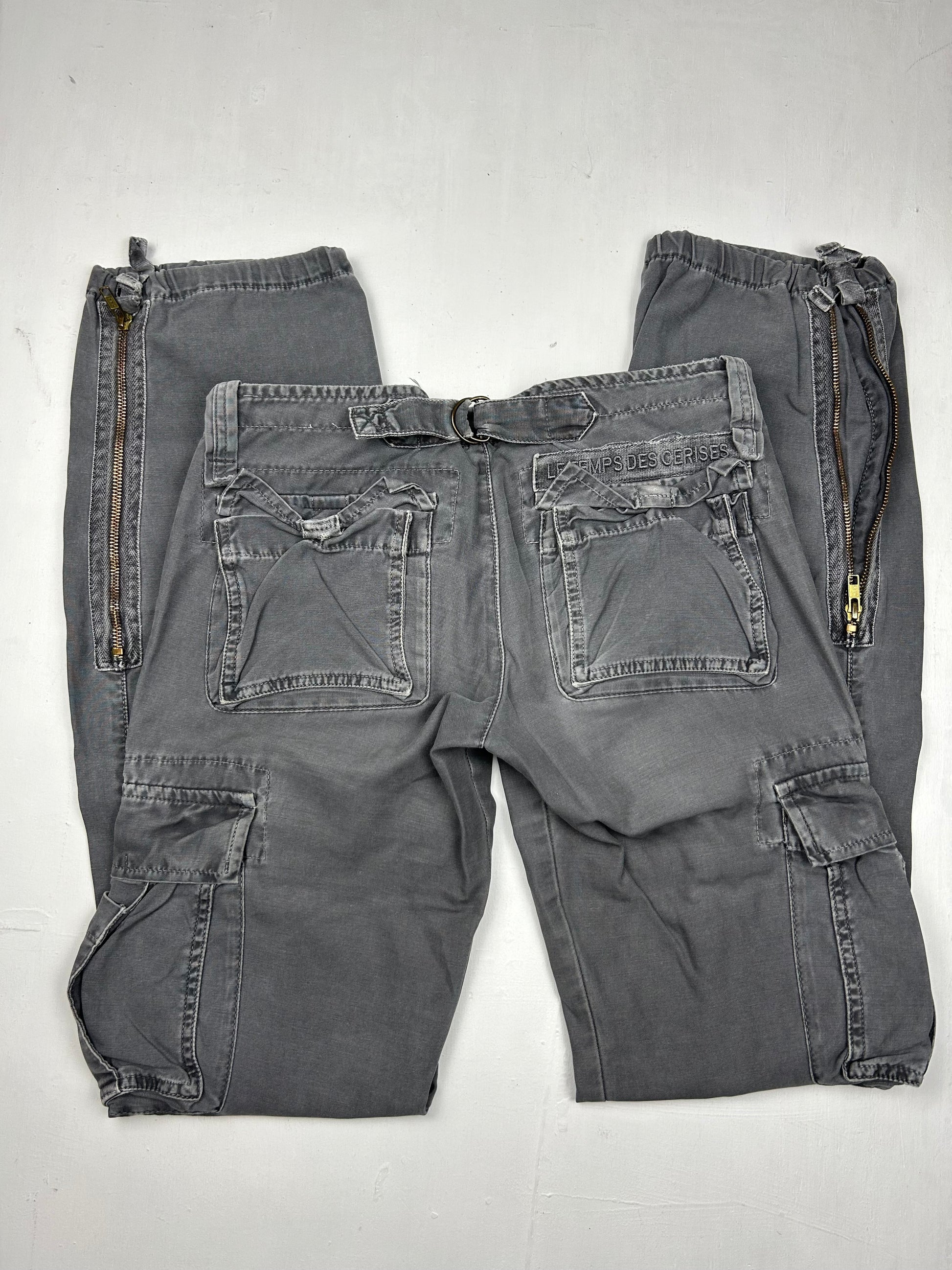 Grey cargo denim low rise baggy pants (XS)