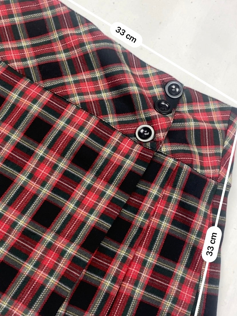 Red check pleated low rise mini skirt (S)