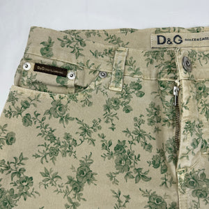 Khaki floral denim low rise capri pants (S)