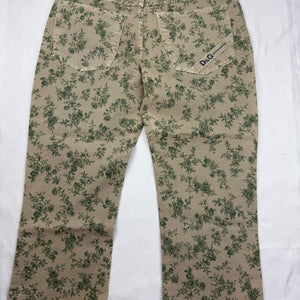 Khaki floral denim low rise capri pants (S)