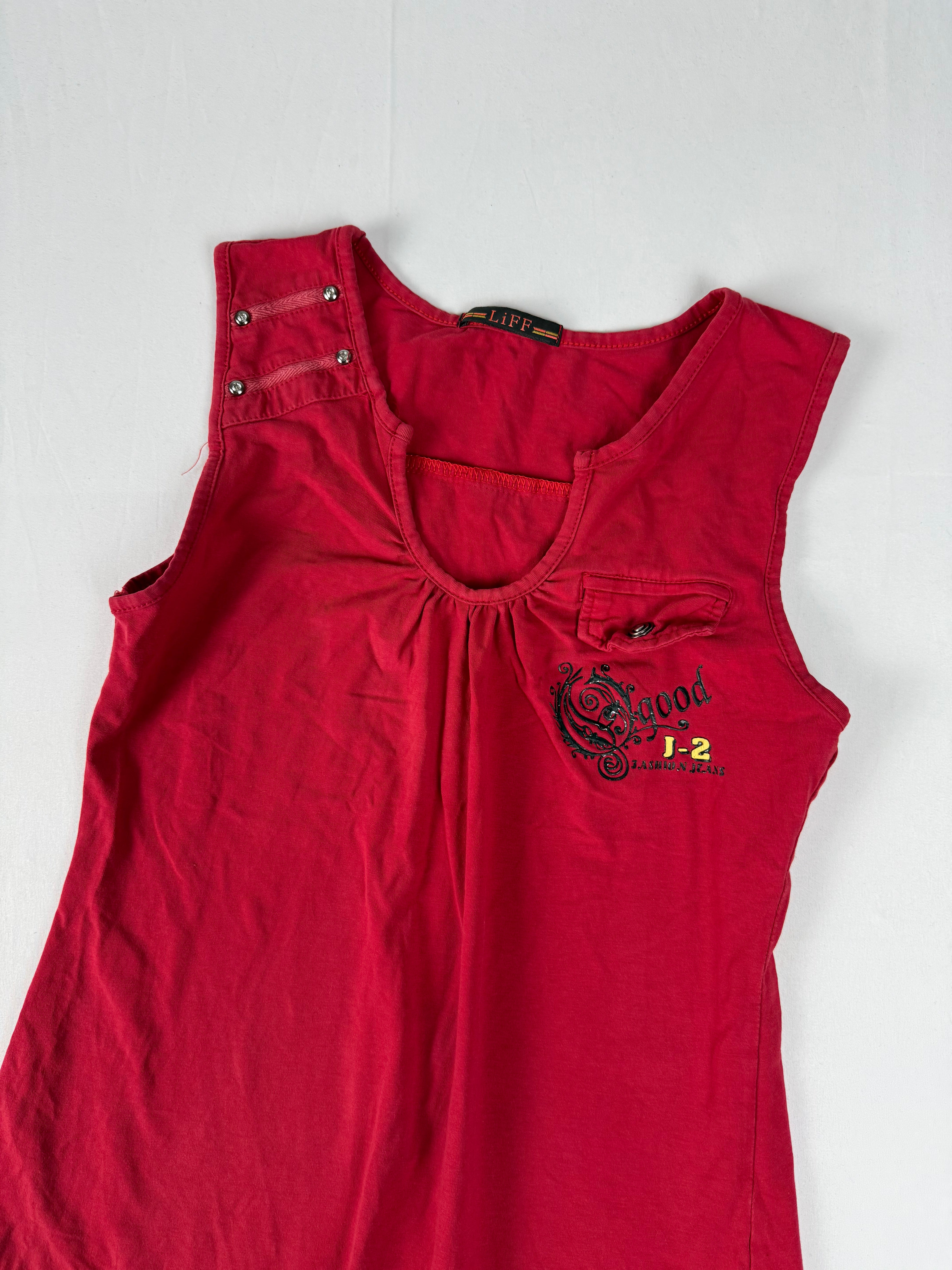 Red cotton graphic top (M/L)