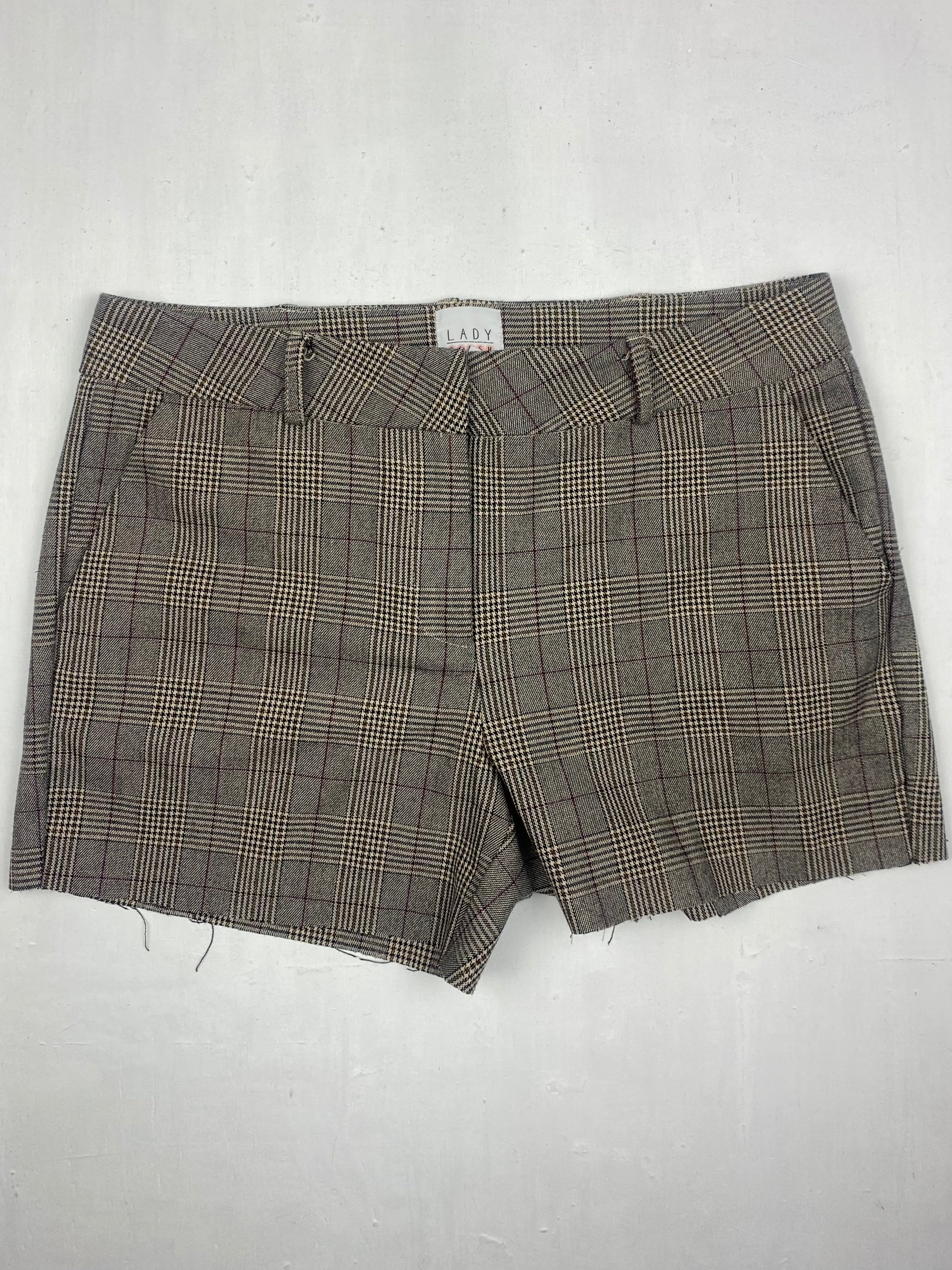 Beige check office low rise mini short (M)