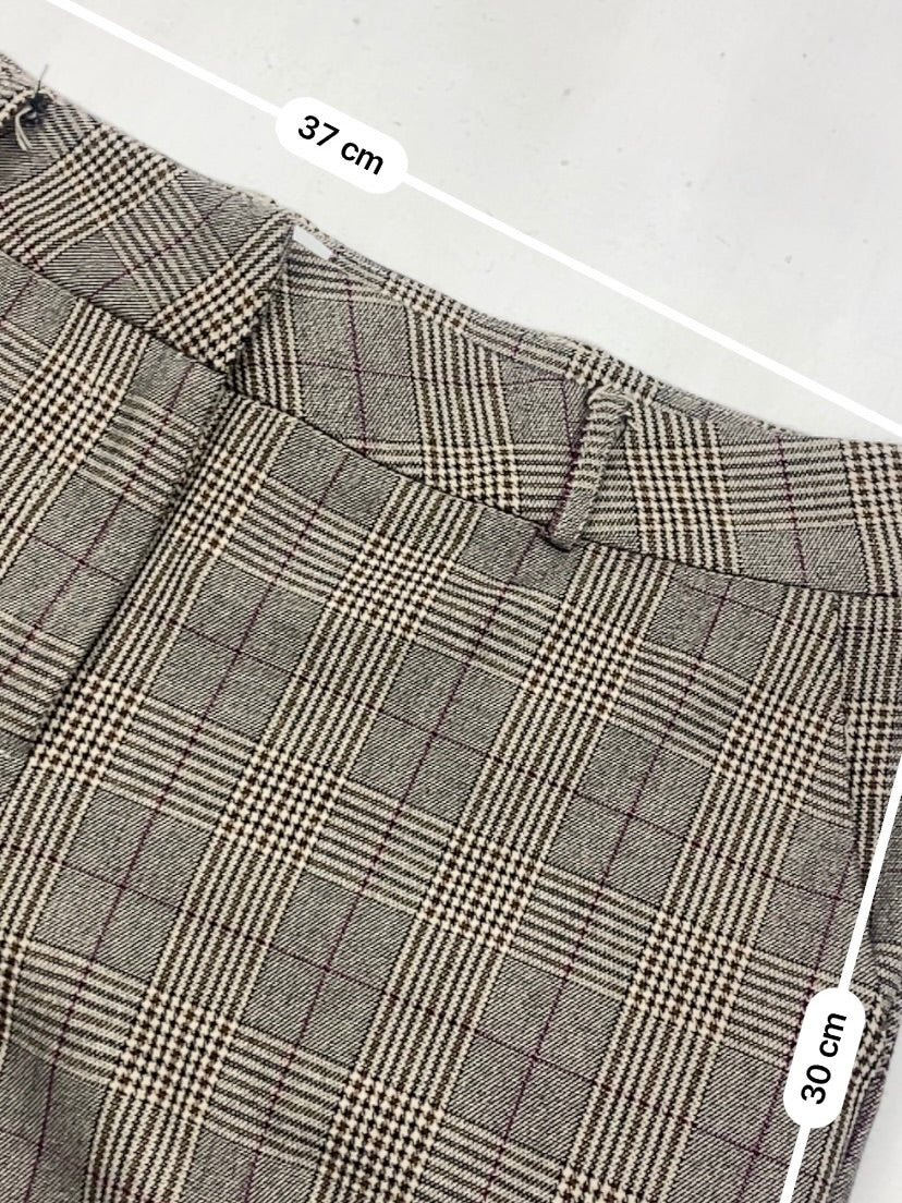 Beige check office low rise mini short (M)
