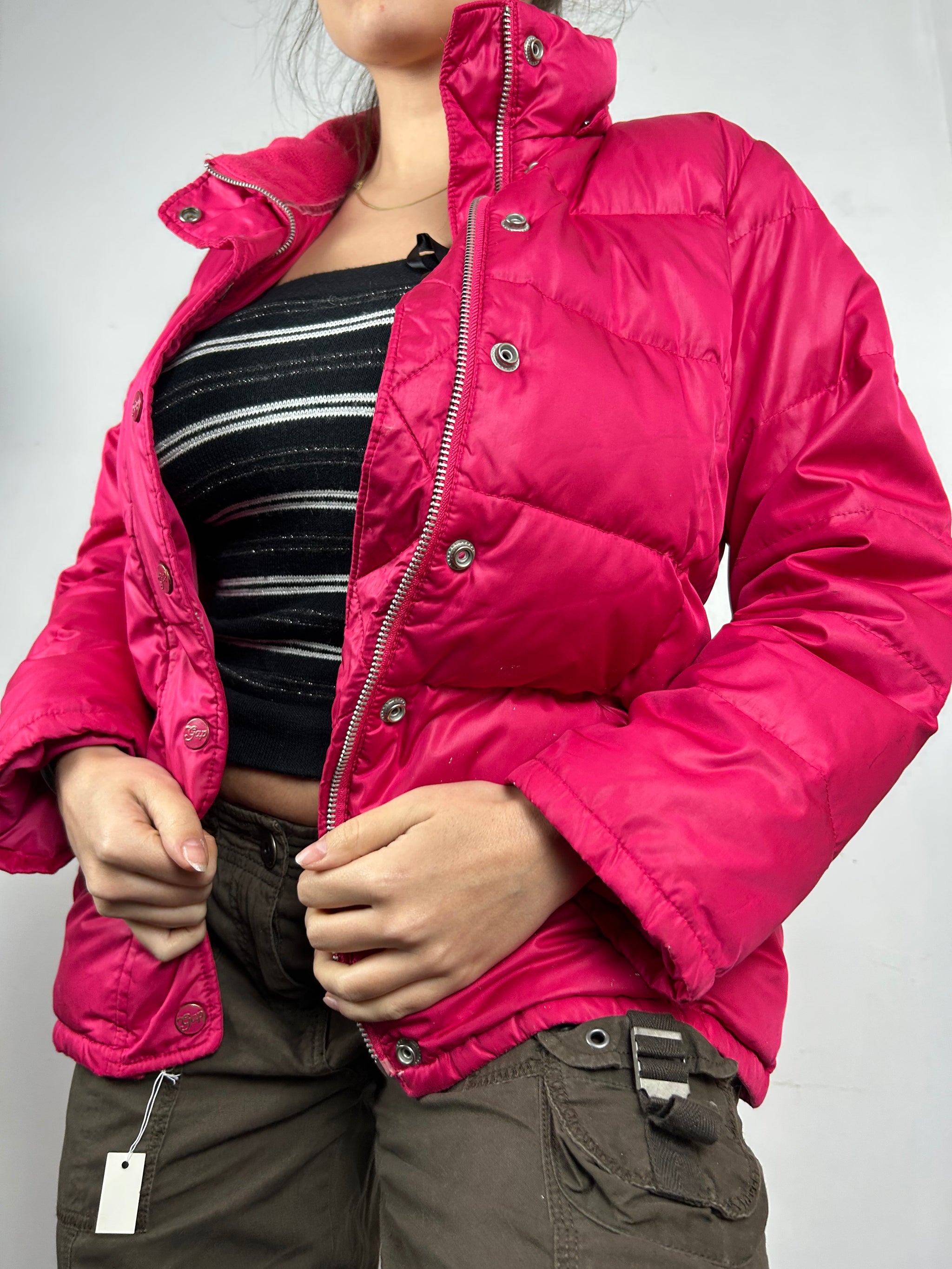 Pink zip up puffer jacket (S/M)